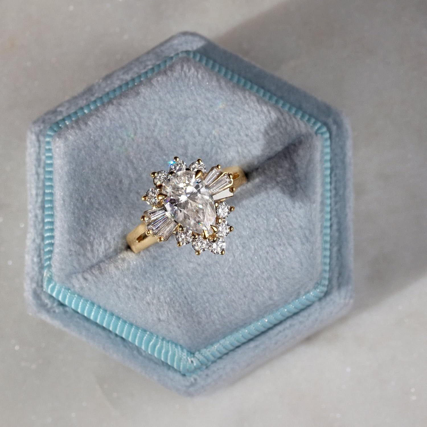 Kobelli Pear Moissanite (GH/VS) and Diamond Ballerina Engagement Ring 14k Gold