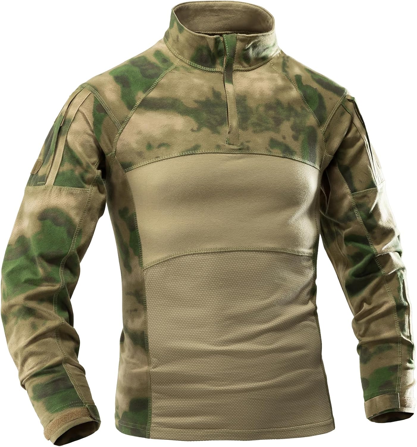 AKARMY Men's Tactical Military Combat Shirt, Long Sleeve Camo T Shirt with Zipper Pockets