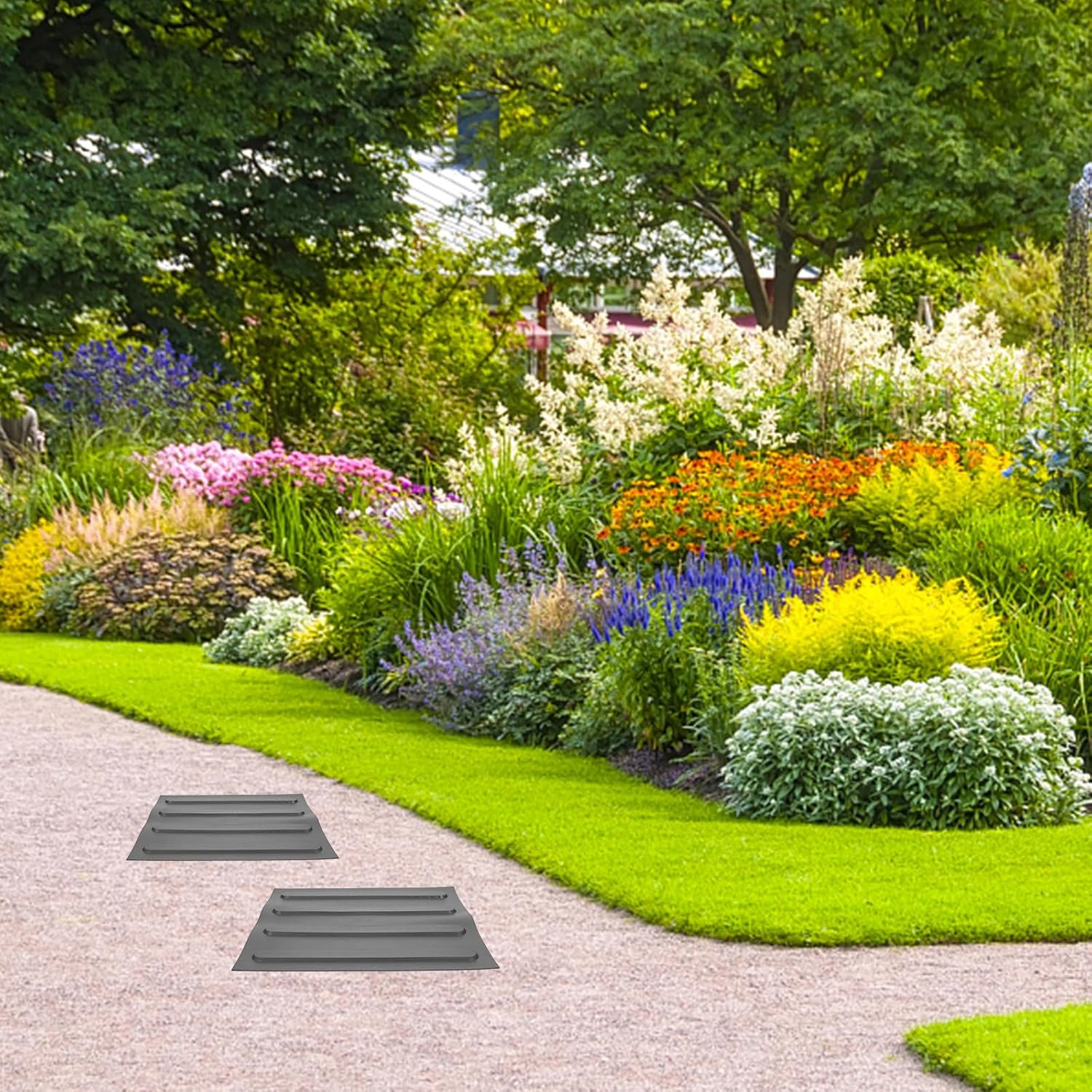 PVC Rubber Blind Bricks for Road and Pathway, Multifunctional Patio Blind Boards with Gray Stripes 30x30cm, 4pcs Set, Outdoor Sidewalk Flooring Materials for Accessibility