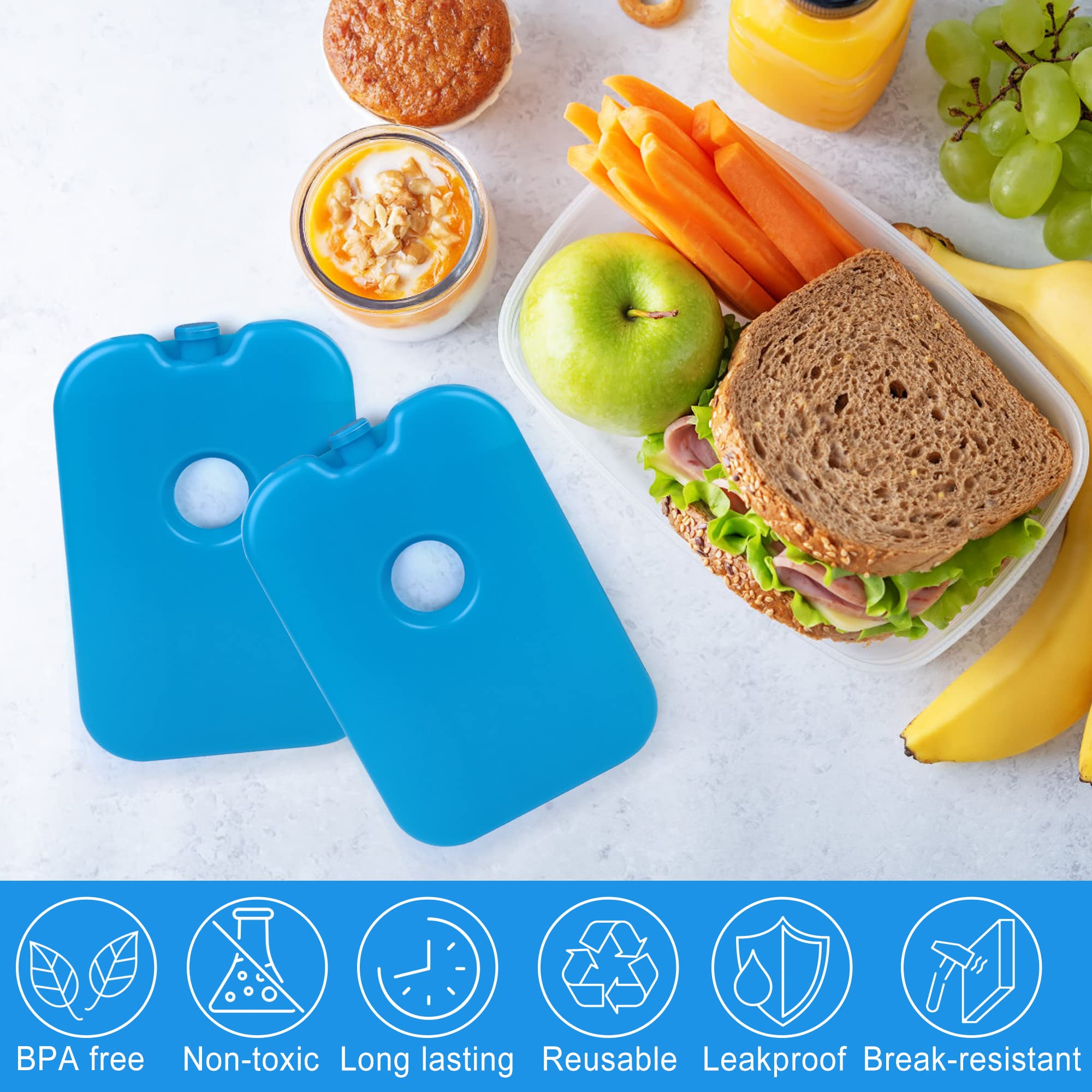 LotFancy Lot de 6 Sacs de Glace réutilisables pour congélateur, Longue durée de Vie, Blocs de Glace Bleus, réutilisables pour Aliments, Boissons, Lait
