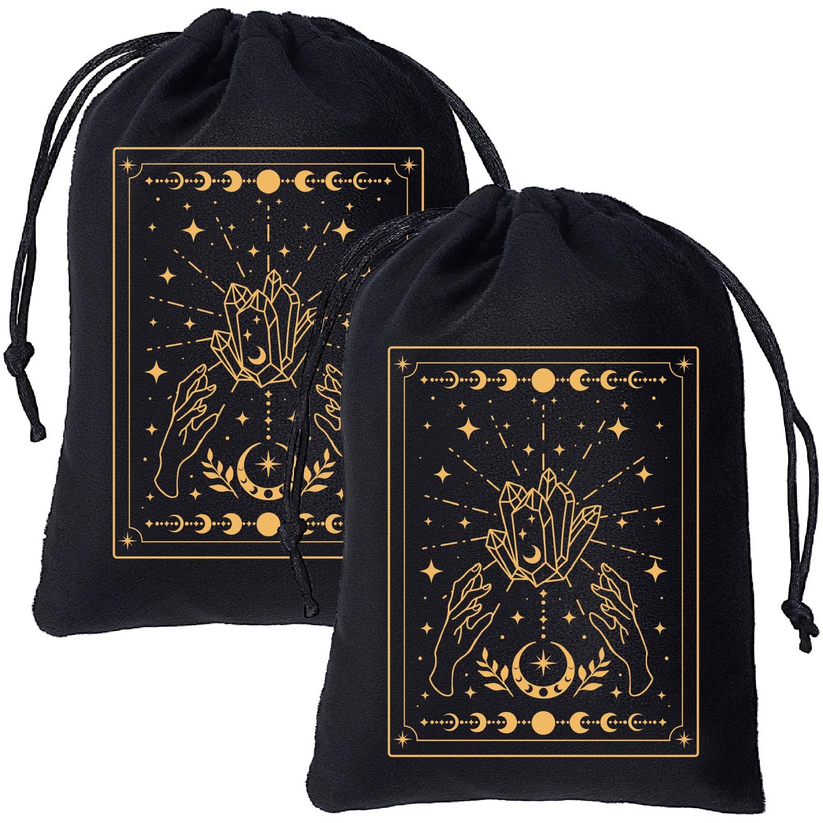 CREATCABIN 2Pcs Velvet Storage Bag Tarot Cards Bags Pouches Drawstrings Bags Tarot Cards Dice Deck Holder Pouches Black Phase of the Moon Bees Jewelry Wrap Bags for Crystals Witchcraft 5x7Inch โ image 1