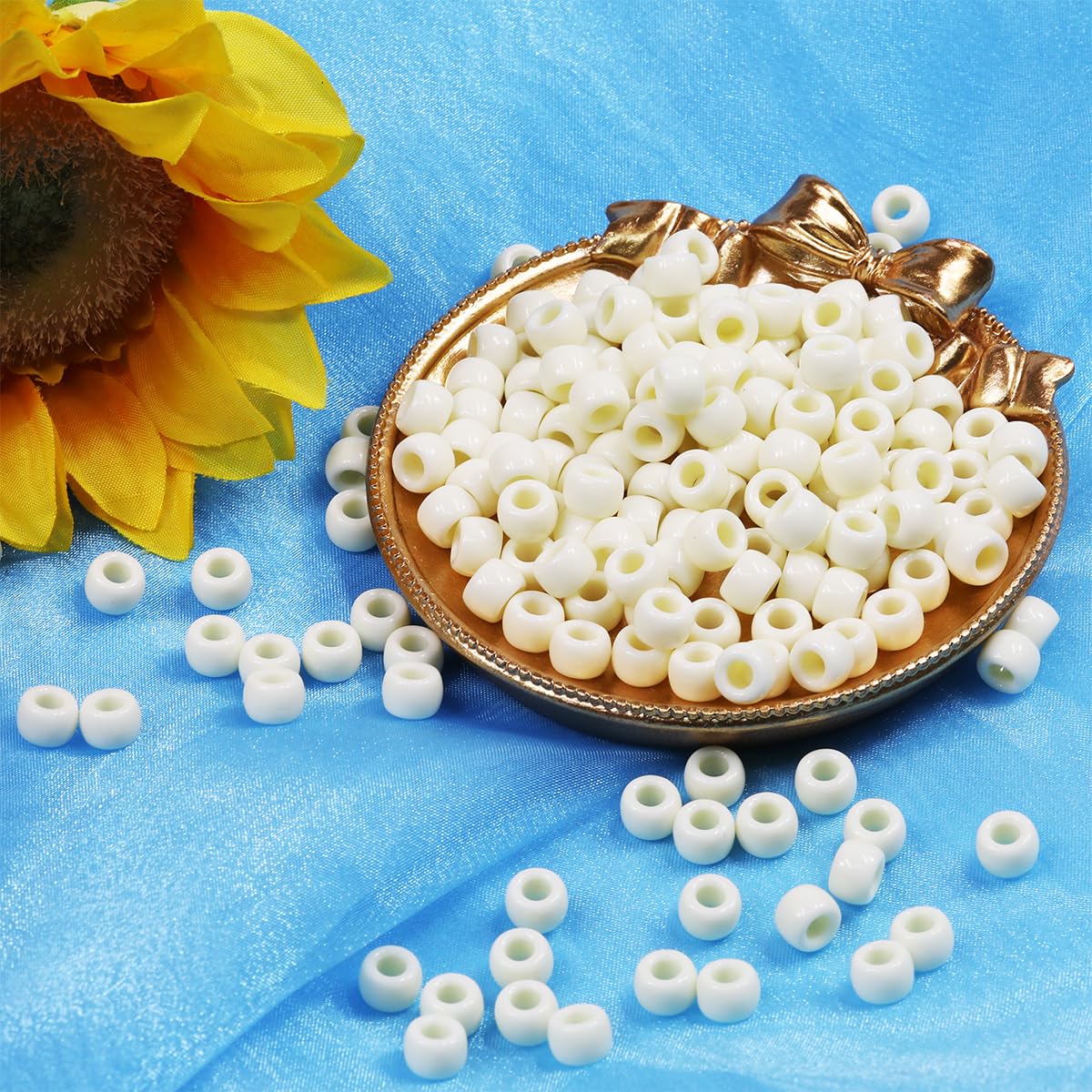 VOOMOLOVE 1000 PCS Cream Coloured 6x9mm Pony Beads for Bracelets Hair Braids, and Crafts - Plastic Hair Beads (Cream Coloured-1000) - Image 2