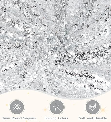 Miniatura 4 de Juya Delight Mantel rectangular de lentejuelas plateadas de 60 x 120 pulgadas para bodas, fiestas de cumpleaños, festivales, ceremonias, pasteles,