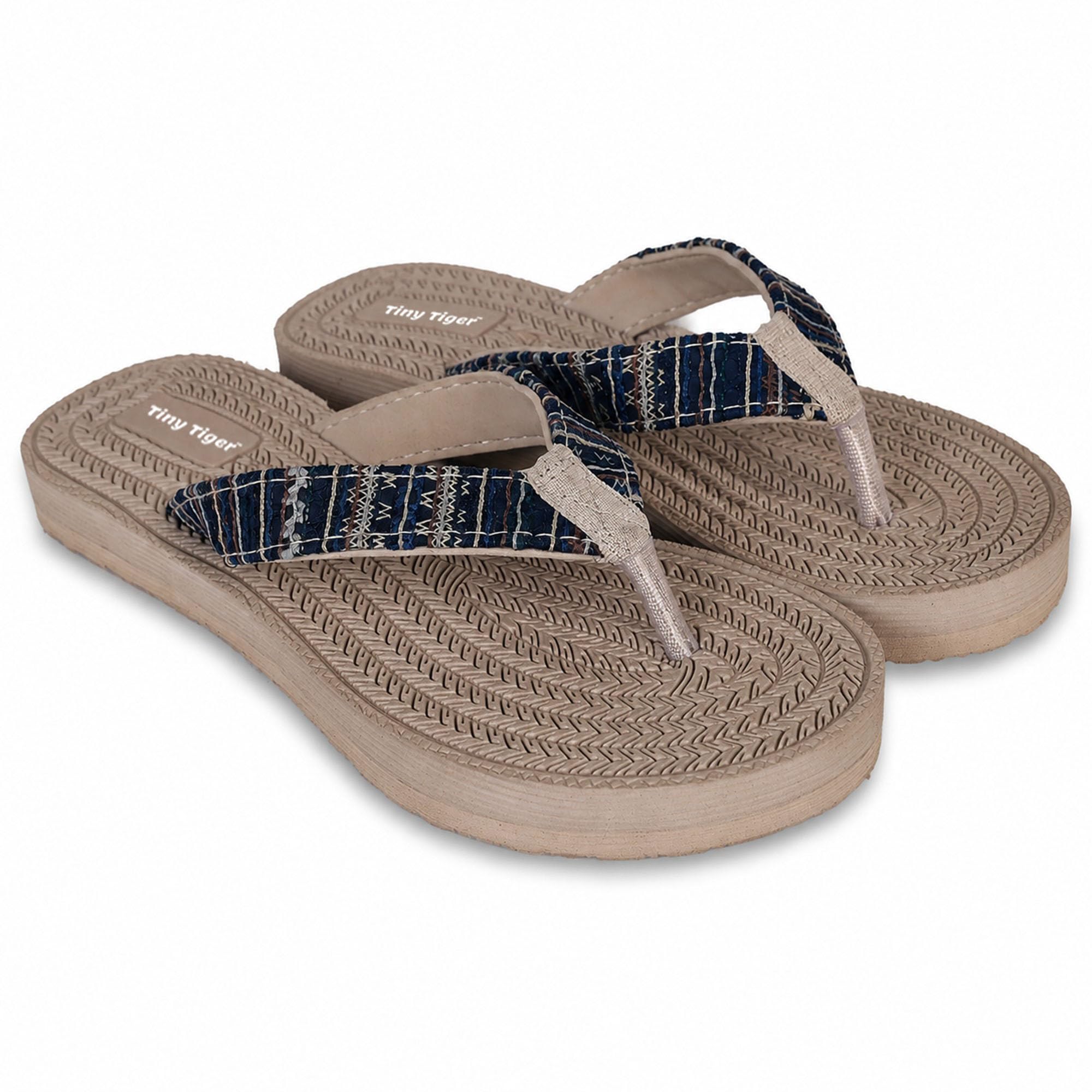 Women's Beige Multicolor Woven Strap Flip Flops | Cushioned Thong Slippers for Casual, Ethnic, Daily Wear & Outdoor Use-image-39