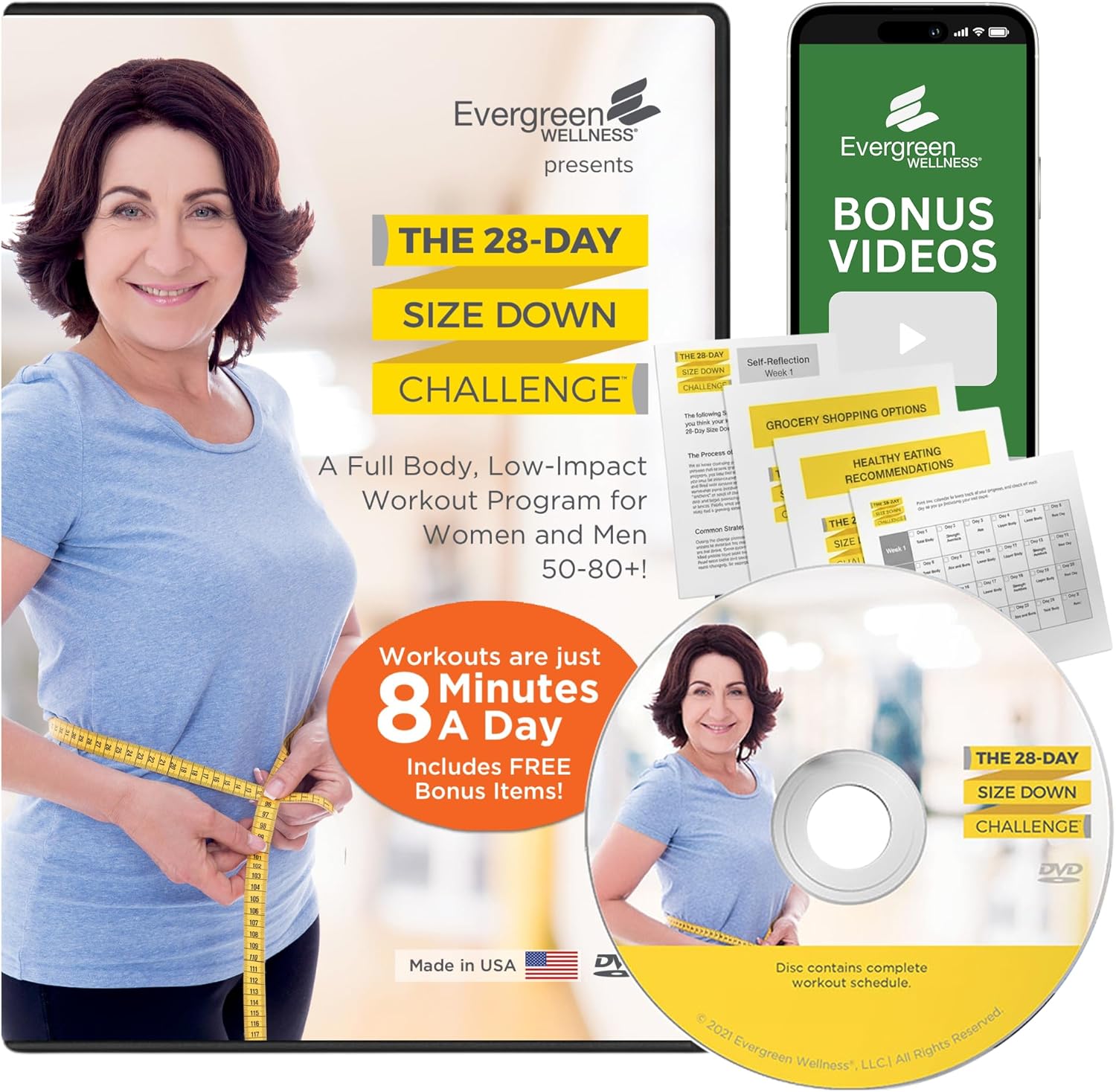 Exercise DVD for Seniors - 28 Day Size Down Challenge Low Impact DVD Exercise for Seniors Over 60 - Less Than 10 Minute Strength Training for Seniors Just 8 Minutes Per Day for Women / Men 50-80+