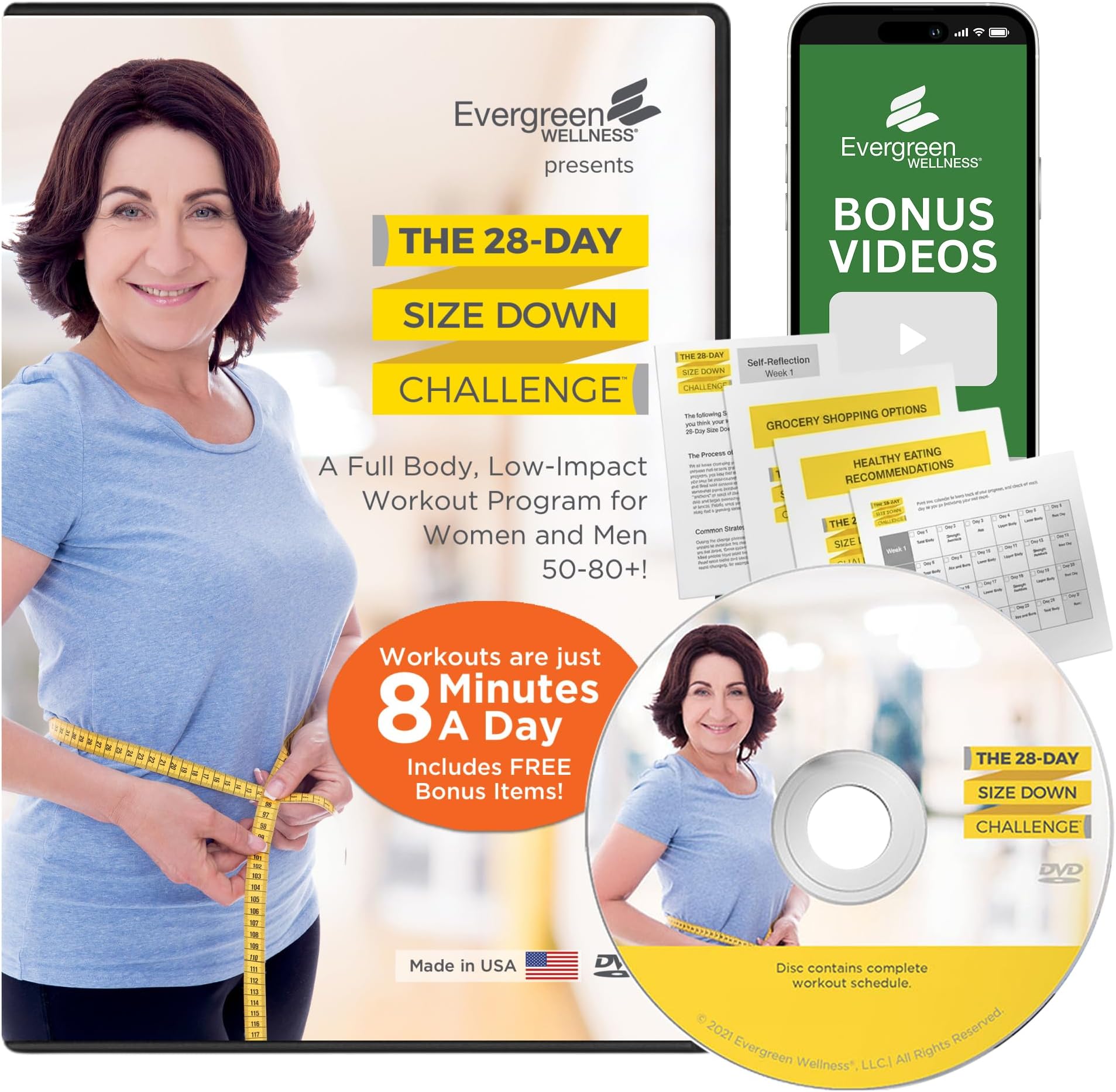 Evergreen Wellness The 28 Day Size Down Challenge Workout DVD for Beginners and Seniors - Full Body, Low Impact Exercise and Fitness Program