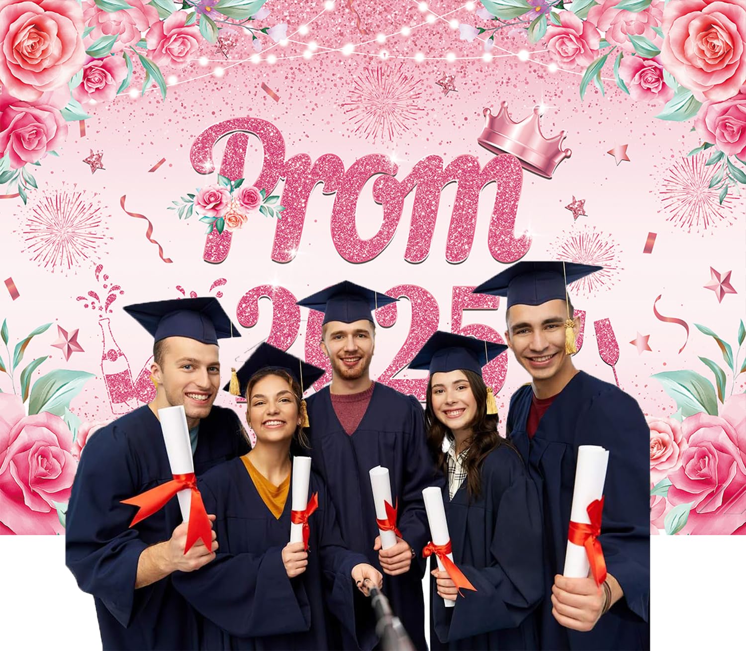 Nero Argento Prom 2025 Sfondo 2025 2,7 x 1,8 m Prom Night Photography Sfondo Classe del 2025 Congratulazioni Grad Party Decorazioni Forniture Puntelli