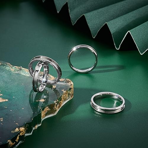 Miniatura 9 de UNICRAFTALE 16 anillos de acero inoxidable con núcleo en blanco azul, 8 tamaños redondos vacíos para incrustaciones, regalo hecho a mano para hacer