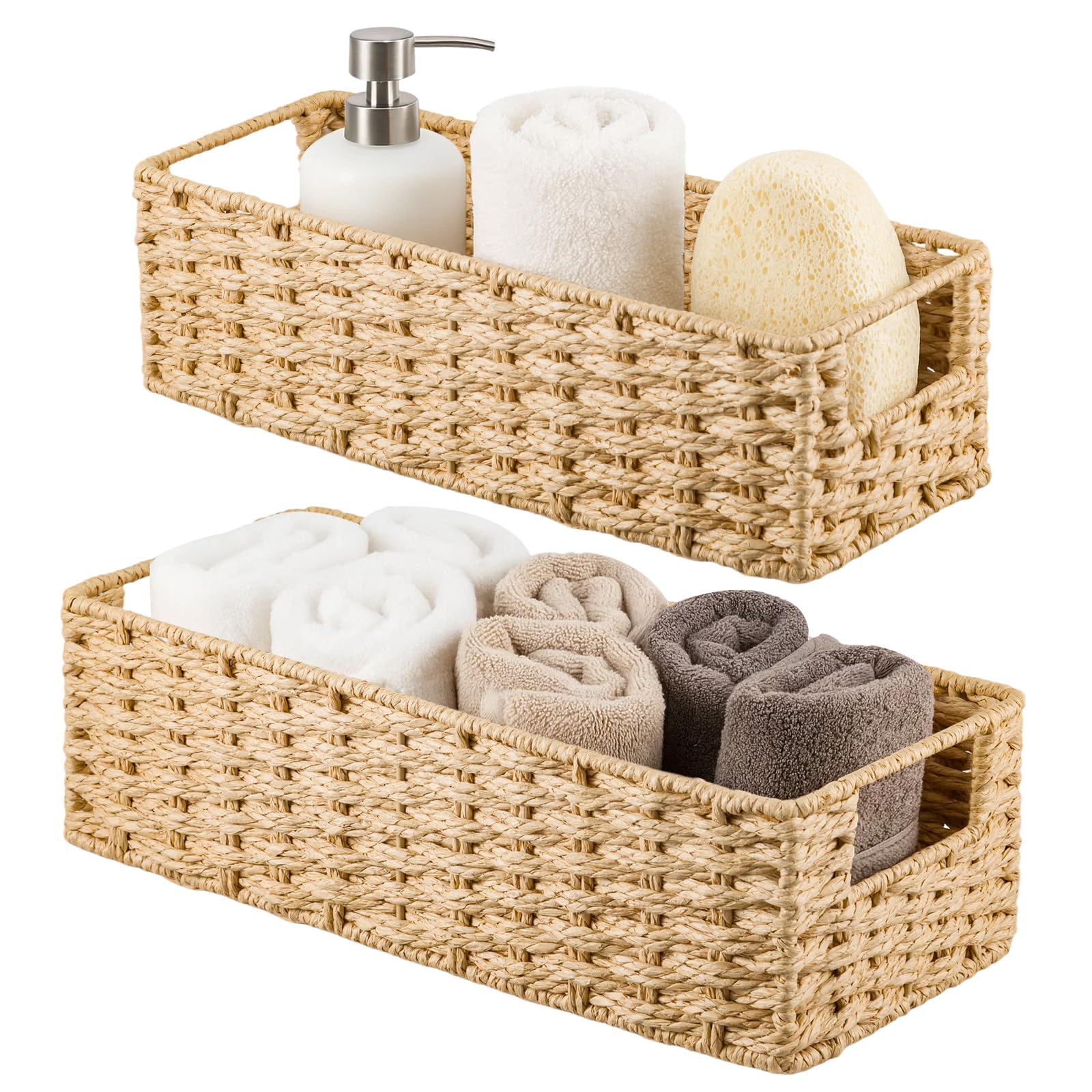 GREENSAPPIRE Wicker Baskets for Toiletries Woven Bathroom Storage Baskets with Fabric Lining Natural Seagrass Organiser for Bathroom Bedroom & Kitchen Decorative & Space Saving (Yellow, 2 PCS) โ image 1