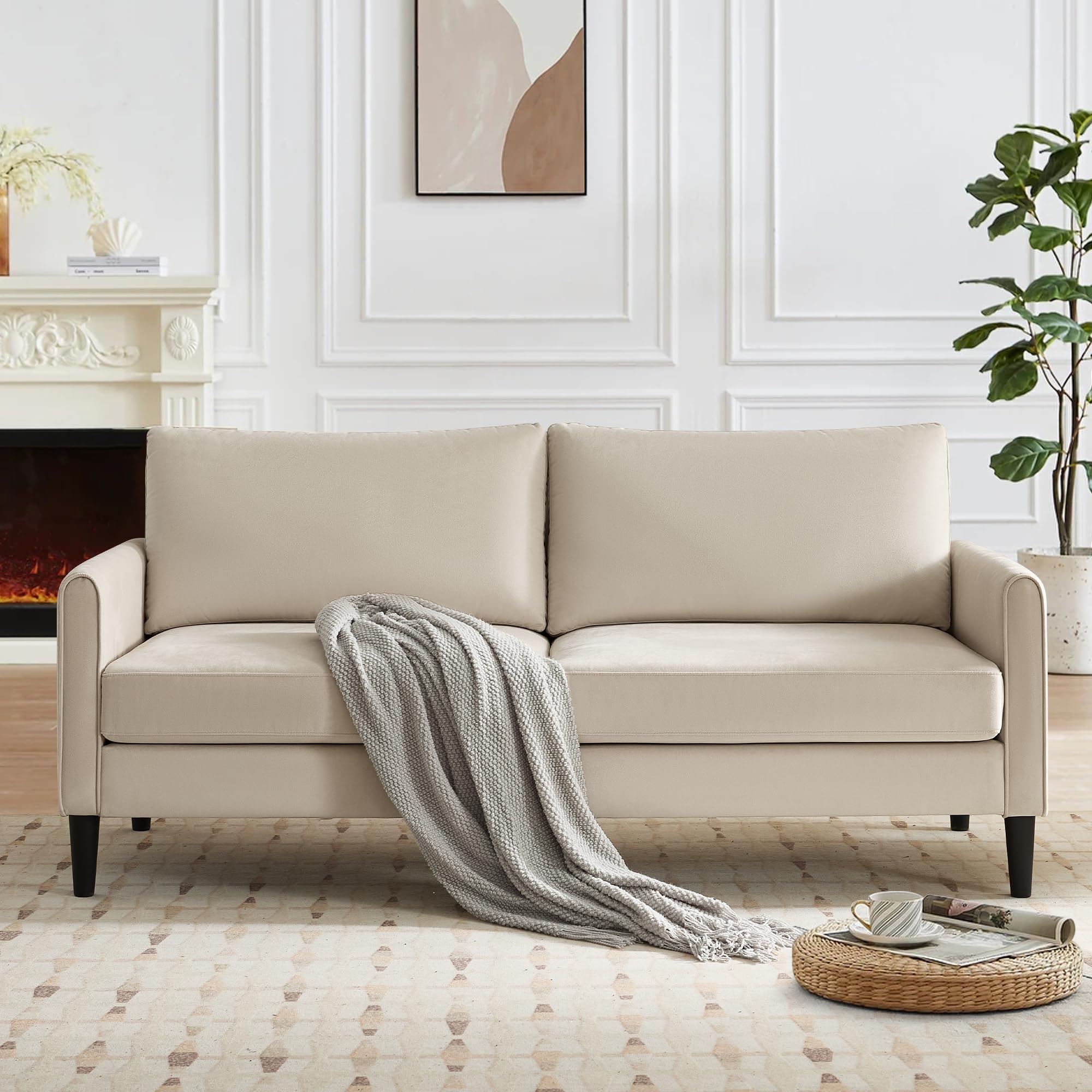 72.8'' Modern Loveseat Sofa Couch for Living Room, Bedroom, Apartment, Dorm, Office, Small Space Comfy Sofa, Easy Assembly, Modern Deep Seating with Soft Cushions & Sturdy Frame Beige (incomplete missing parts) 