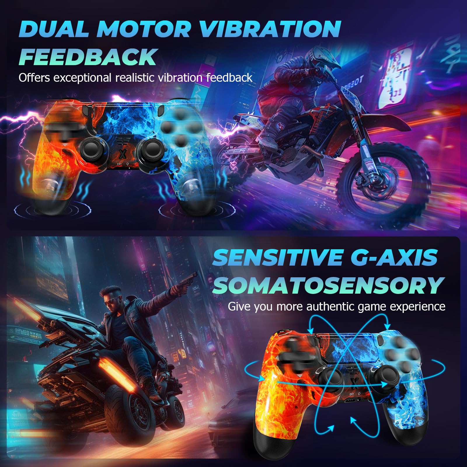 Hycago Manette pour PS-4, Manette sans Fil Controller compatible avec PS-4/Pro/Slim/PC, Batterie Rechargeable 1000mAh, Prise Audio 3,5 mm/Vibration/Panneau Tactile/axe à six ans - 4