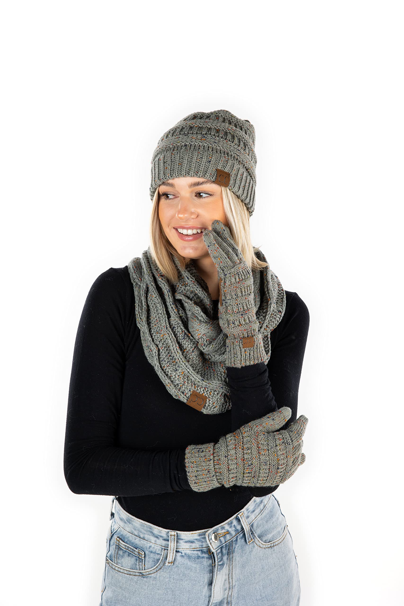 Funky Junque Mütze, Schal, Handschuh-Set für Damen, passendes Winter-Set mit gerippter Strickmütze, weichem Infinity-Schal und warmen, gemütlichen Strickhandschuhen für kaltes Wetter