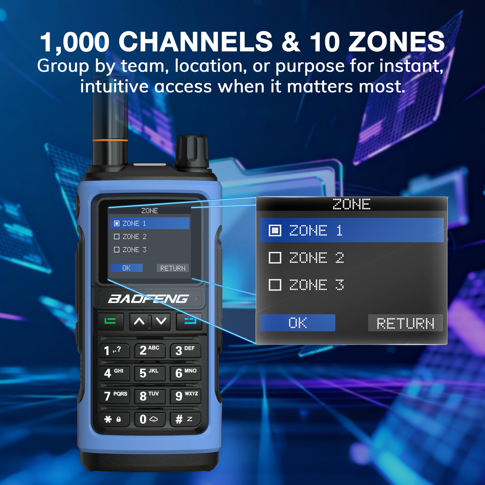 BAOFENG UV-7B Radioamatorskie Walkie Talkie, Programowanie przez APP & CHIRP, UHF/VHF, Odbiór Lotnictwa/FM, 1000CH, Ładowanie USB-C, Kopiowanie Częstotliwości, Mikrofonogłośnik i Antena High Gain