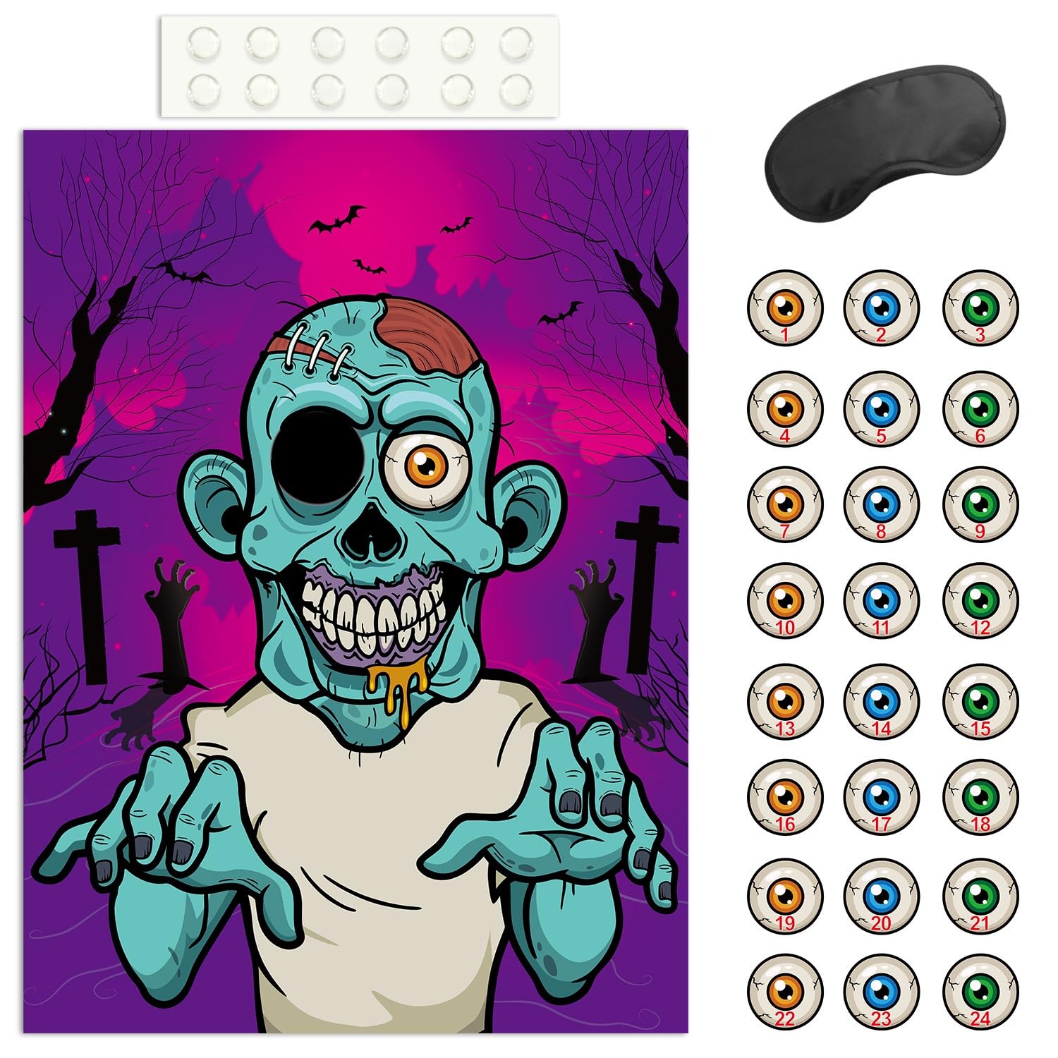 Zombie Spiel FEPITO Pin the Eyeball mit 24 Aufklebern…