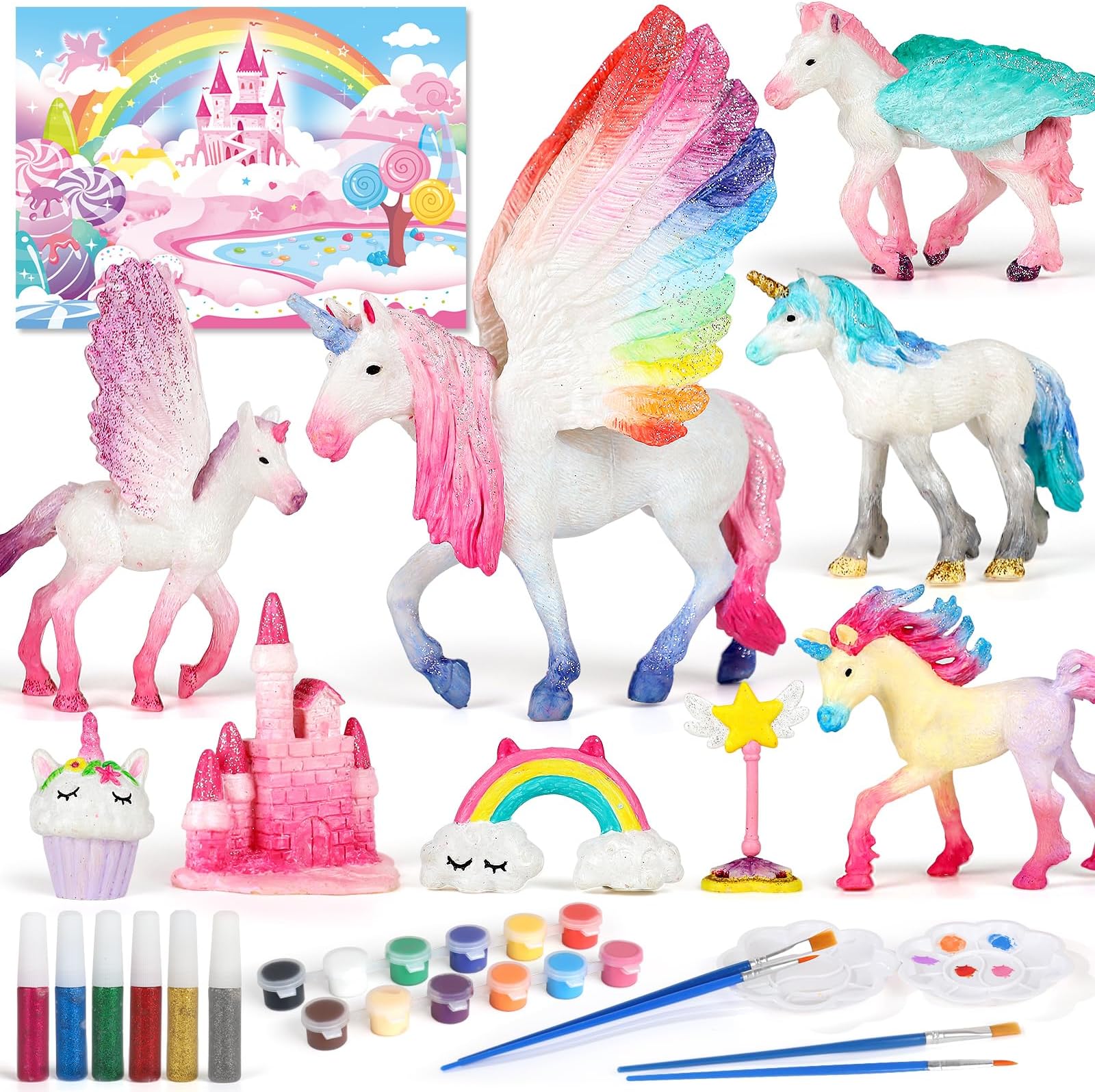 Lehoo Castle Arts and Crafts for Kids Unicorn Painting Kit Toys, Paint Your Own Craft Kits for Kid, DIY Kids Painting Set Unicorn Gifts for Girls, 12 Color Paint Toys for Age 4 5 6 7 8 9 Year Old