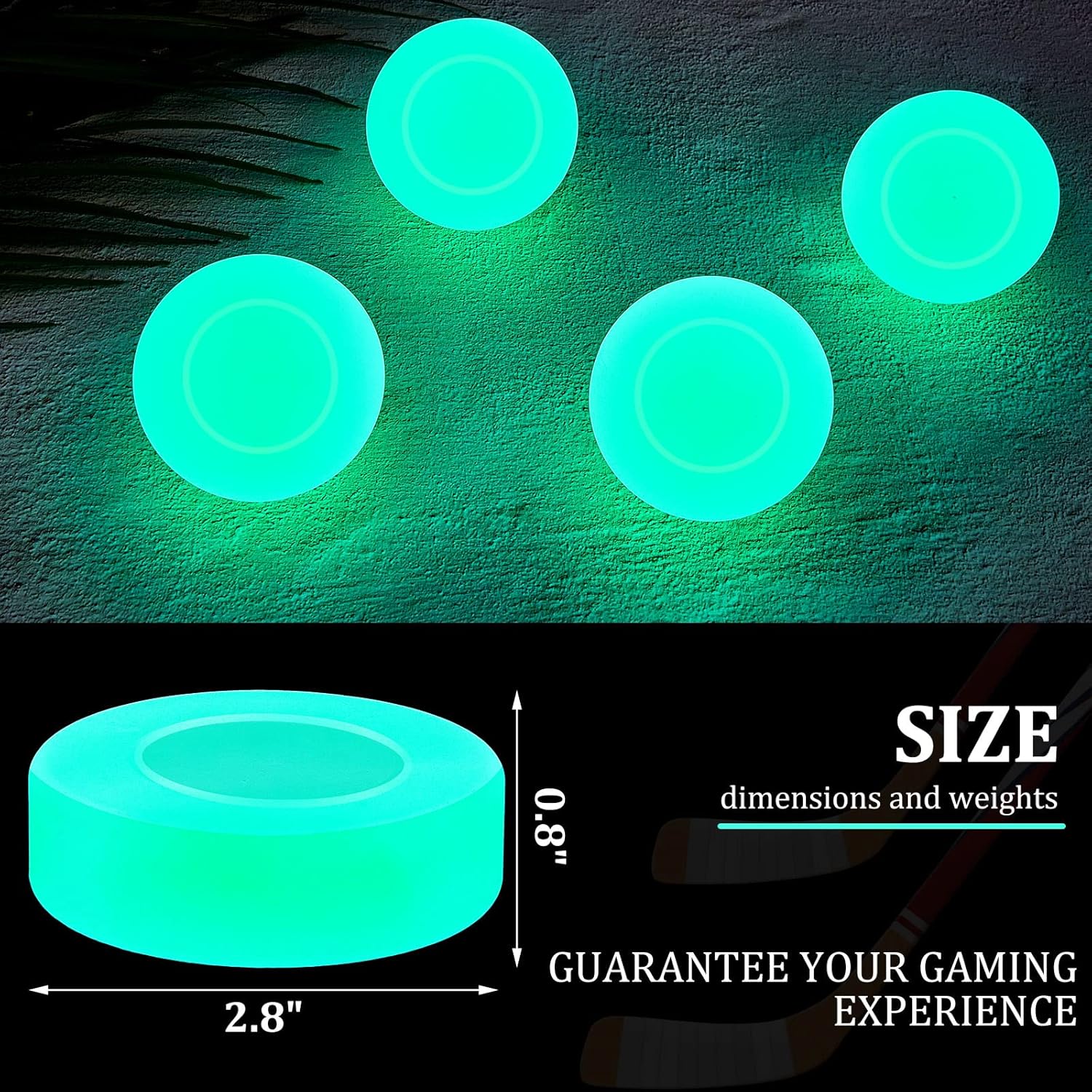 Ice Hockey Puck Glow in The Dark Party Pucks Green Floor Puck for Kids Adults Youth Outdoor Games Gifts (4 Pcs)