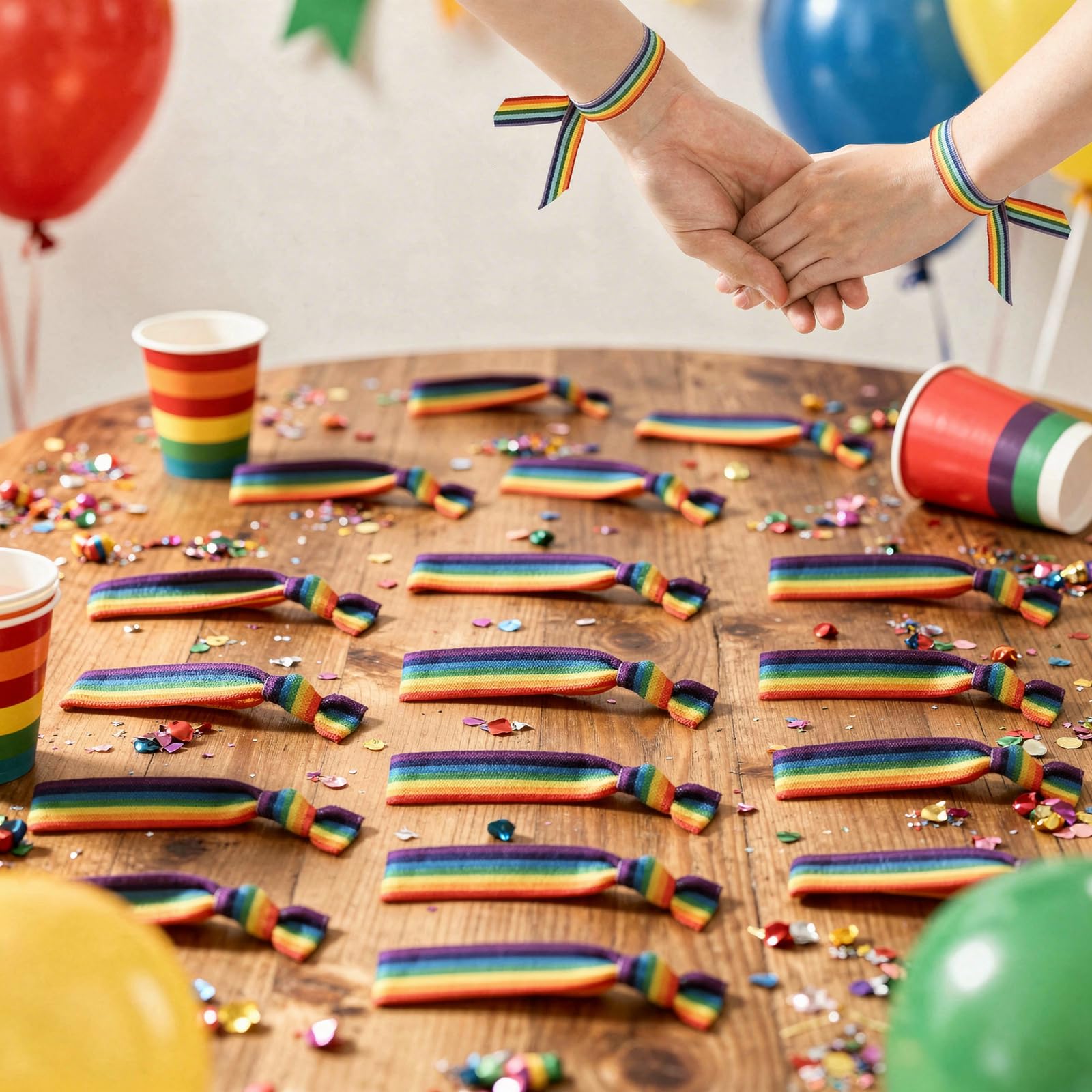Pulsera de Orgullo Gay LGBTQ+ – 24 Pulseras Elásticas de la Bandera Arcoíris, Ideal para el Mes del Orgullo, Amistad y Celebraciones LGBTQ+, 1.5 cm x 10 cm