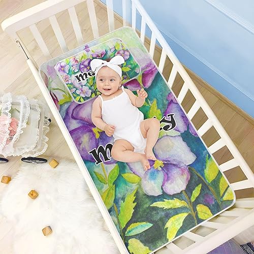 Miniatura 2 de Custom Watercolor Flowers Crib Mattress Protector Pad for Boys Girls Baby Ice Silk Mat Bed Crib Mattress Pad Cover Cooling Mattress Topper Play Mat
