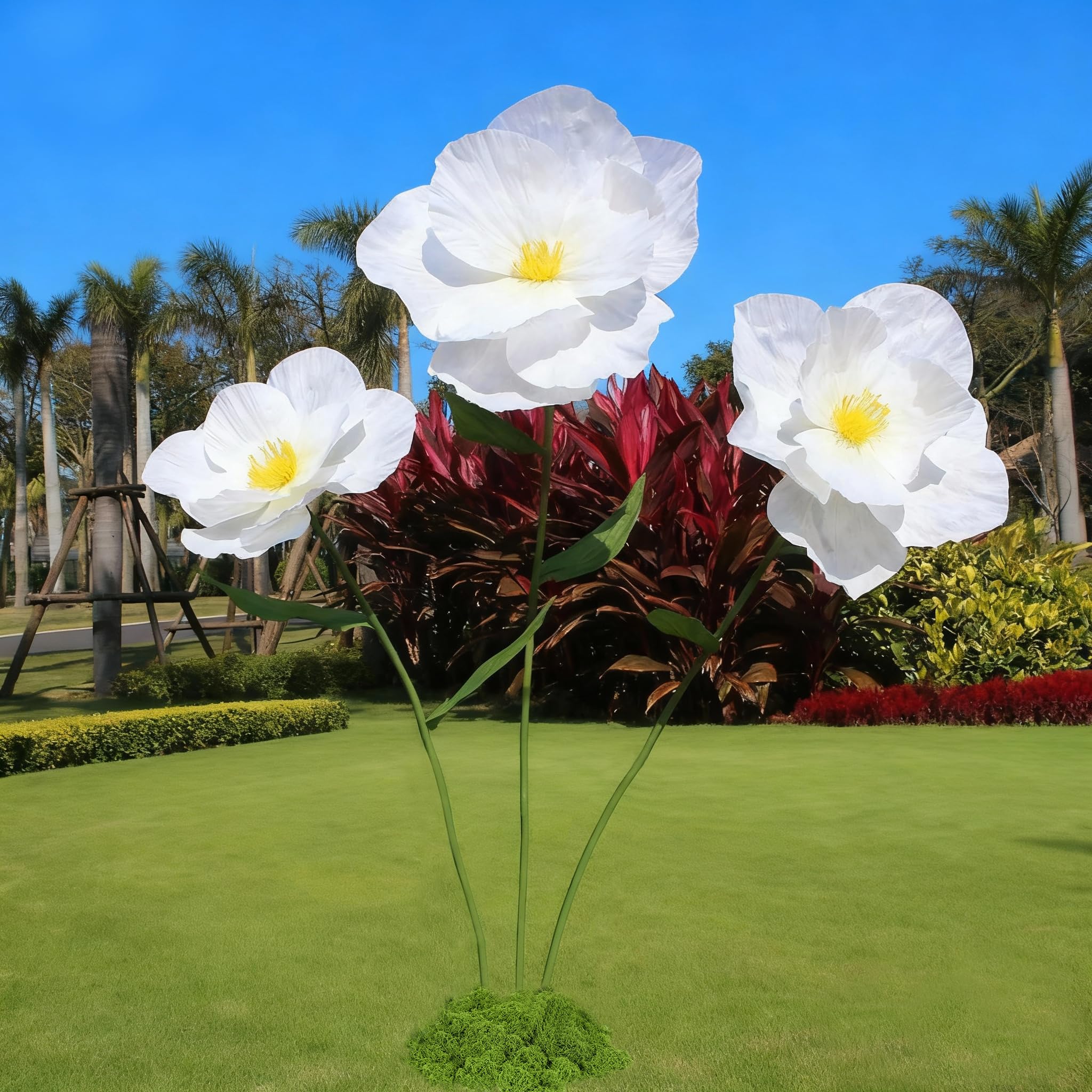 Grandes marguerites avec base de support et gazon artificiel pour boutique