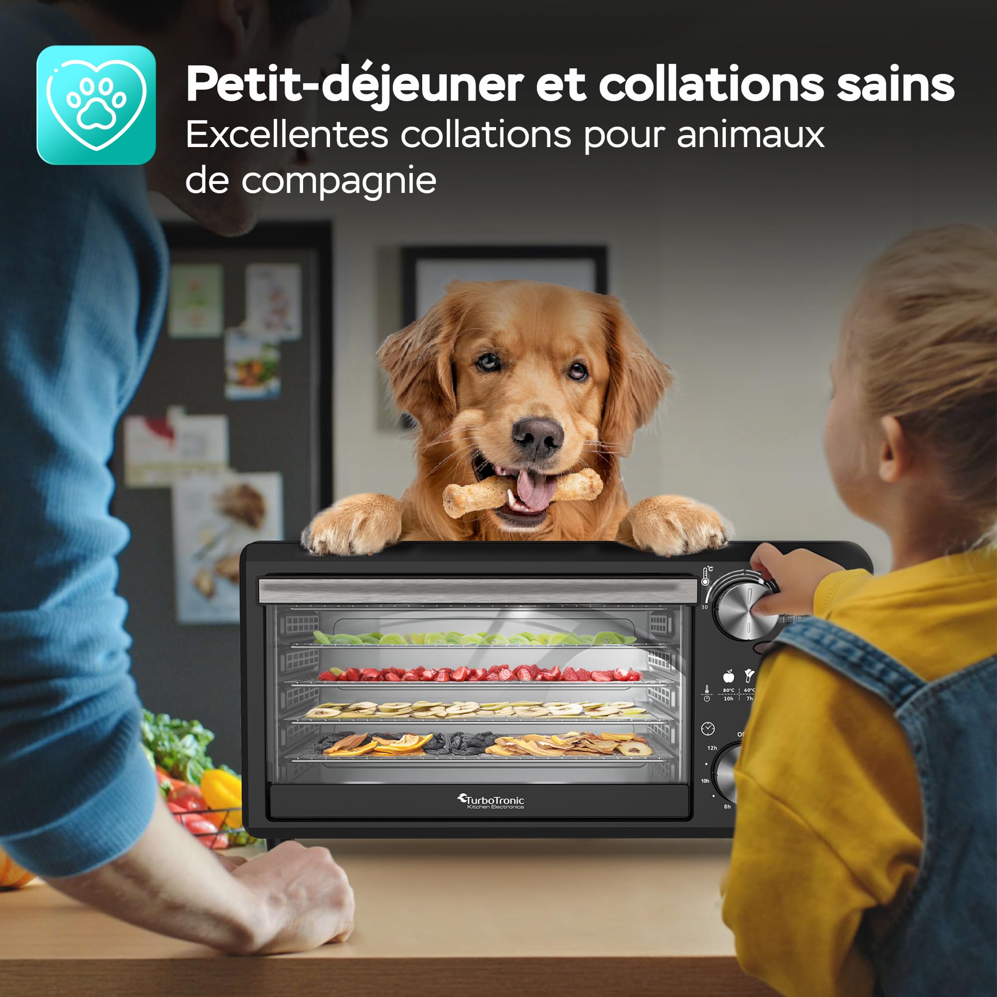 Déshydrateur TurboWave BIO entièrement en métal, 14 litres, fourni avec grilles, minuteur et cahier de recette, dehydrator food (14 Litres)