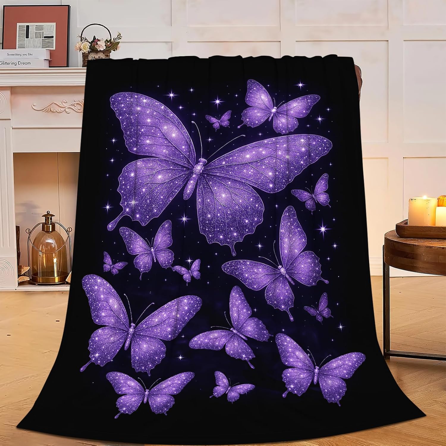 Butterfly Blanket for Women Beautiful Purple Butterflies Fleece Blanket Soft Cozy F...