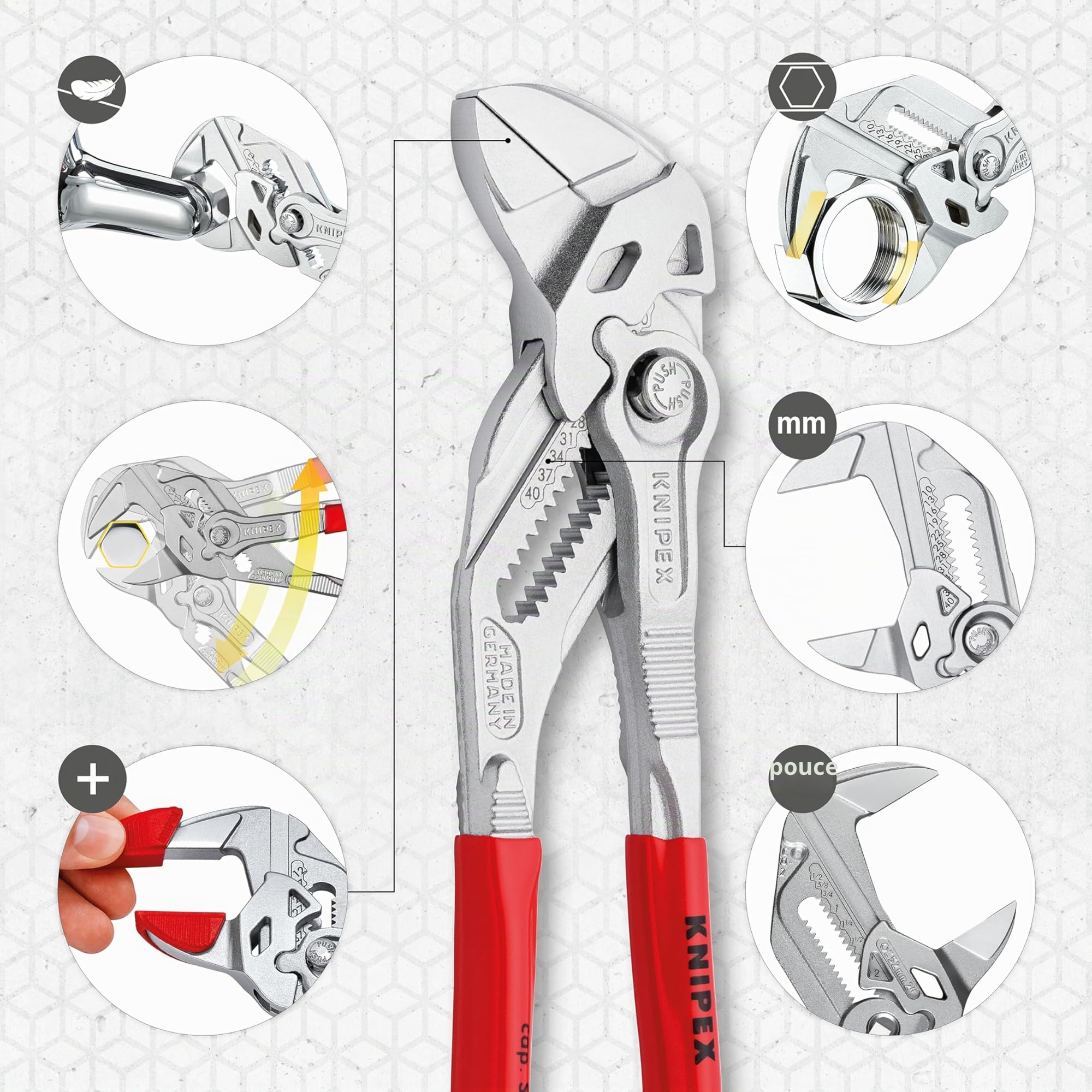 Knipex Pince-clé pince et clé à la fois chromée gainées en plastique 180 mm, 86 03 180