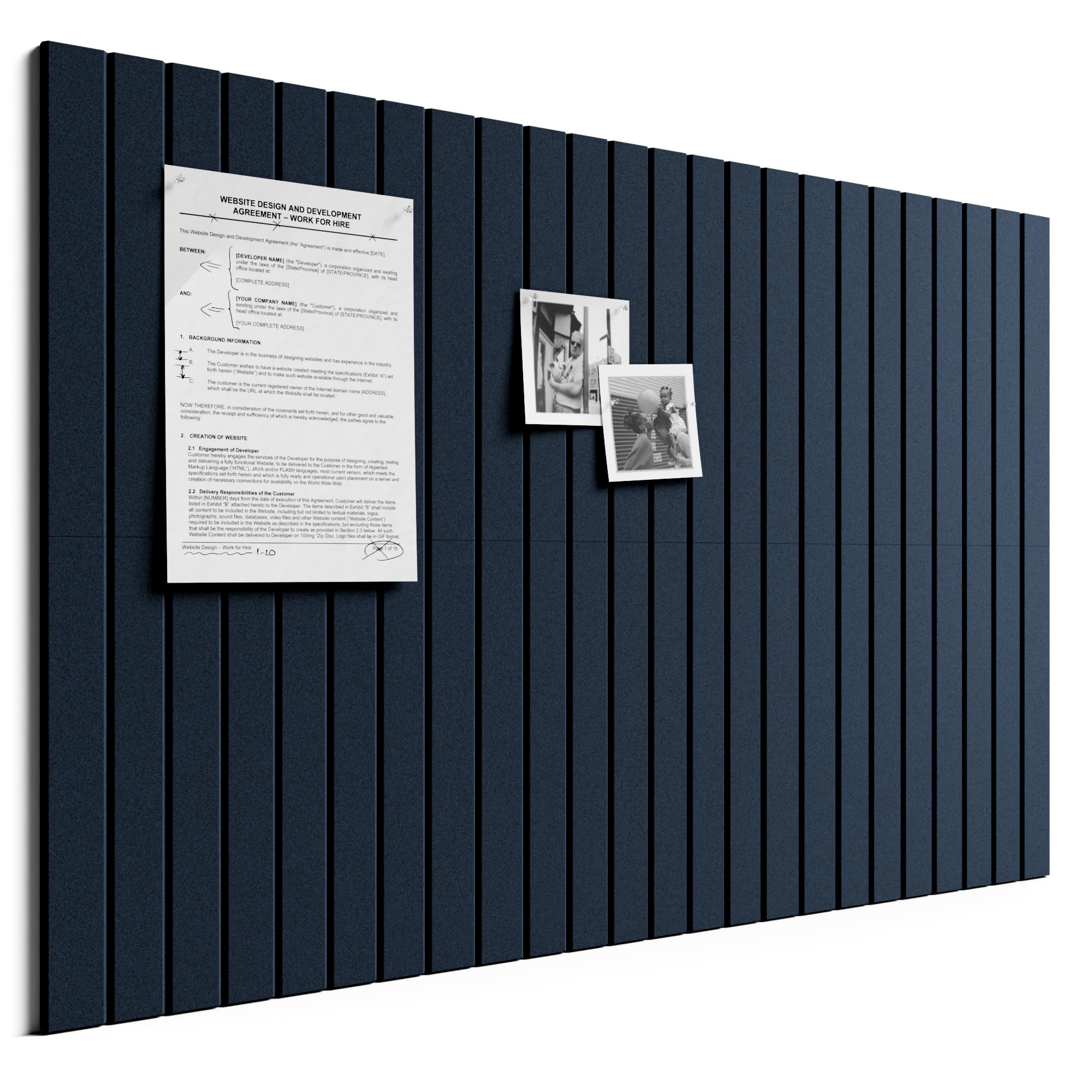 Bumusty Large Cork Board Alternative-36 x 24" Felt Bulletin Board Tiles, with 30 Pushpins, 40 Adhesive Tabs, 6-Pack Slat Wall Paneling, Cork Boards for Office Push Pin Board Felt Board-Carbon Blue — image 1