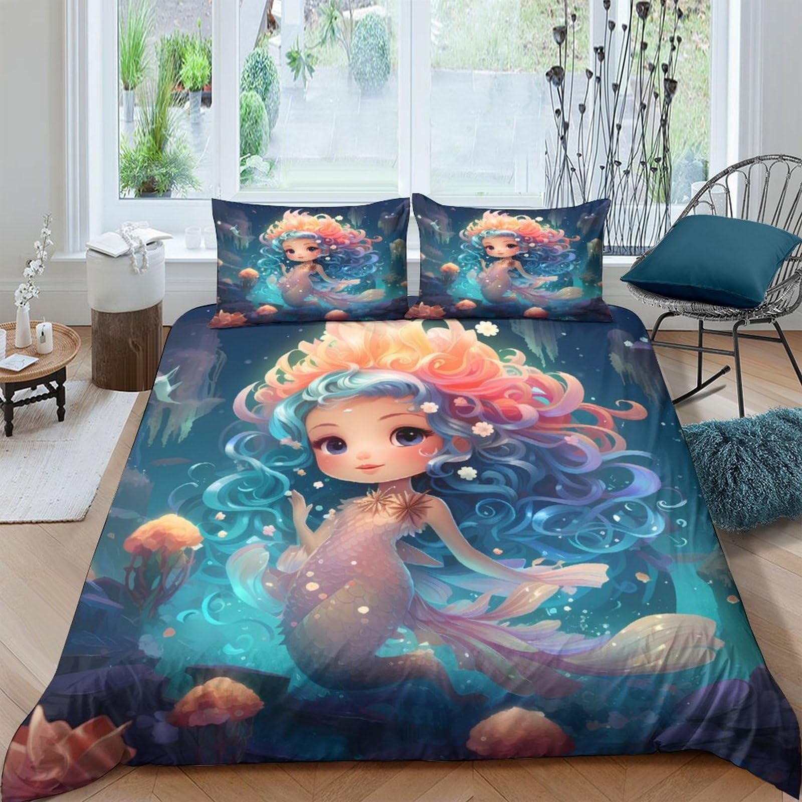 Ctjqhvkz Style-2 3D Printed Fantasy Mermaid Fitted Sheet Microfiber Soft Breathable Ocean Dream Mattress Cover For Bedroom Decor Single（135X200cm）