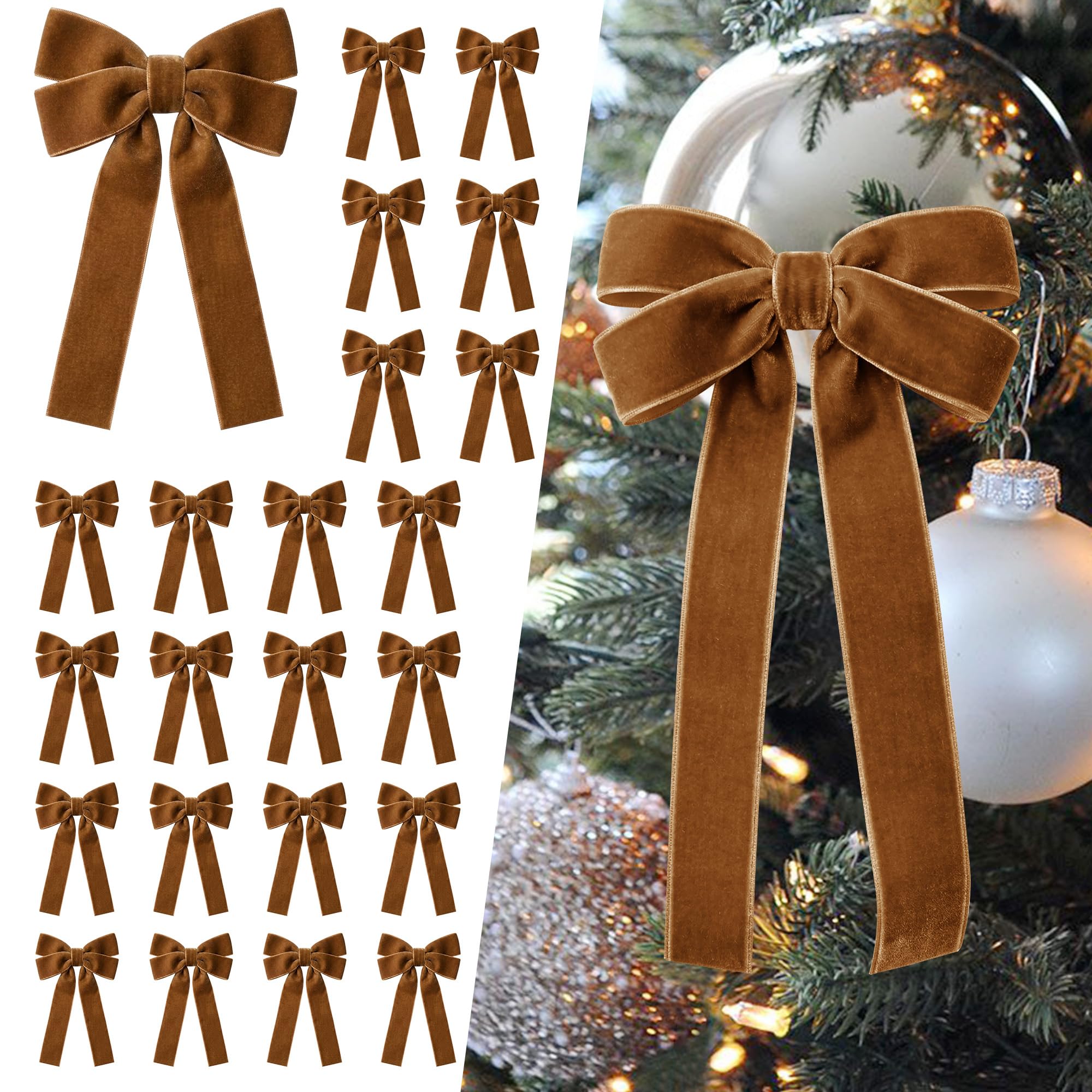 SIMISI RIBBON 24Pcs Christmas Velvet Ribbon Bows Decorations for Tree