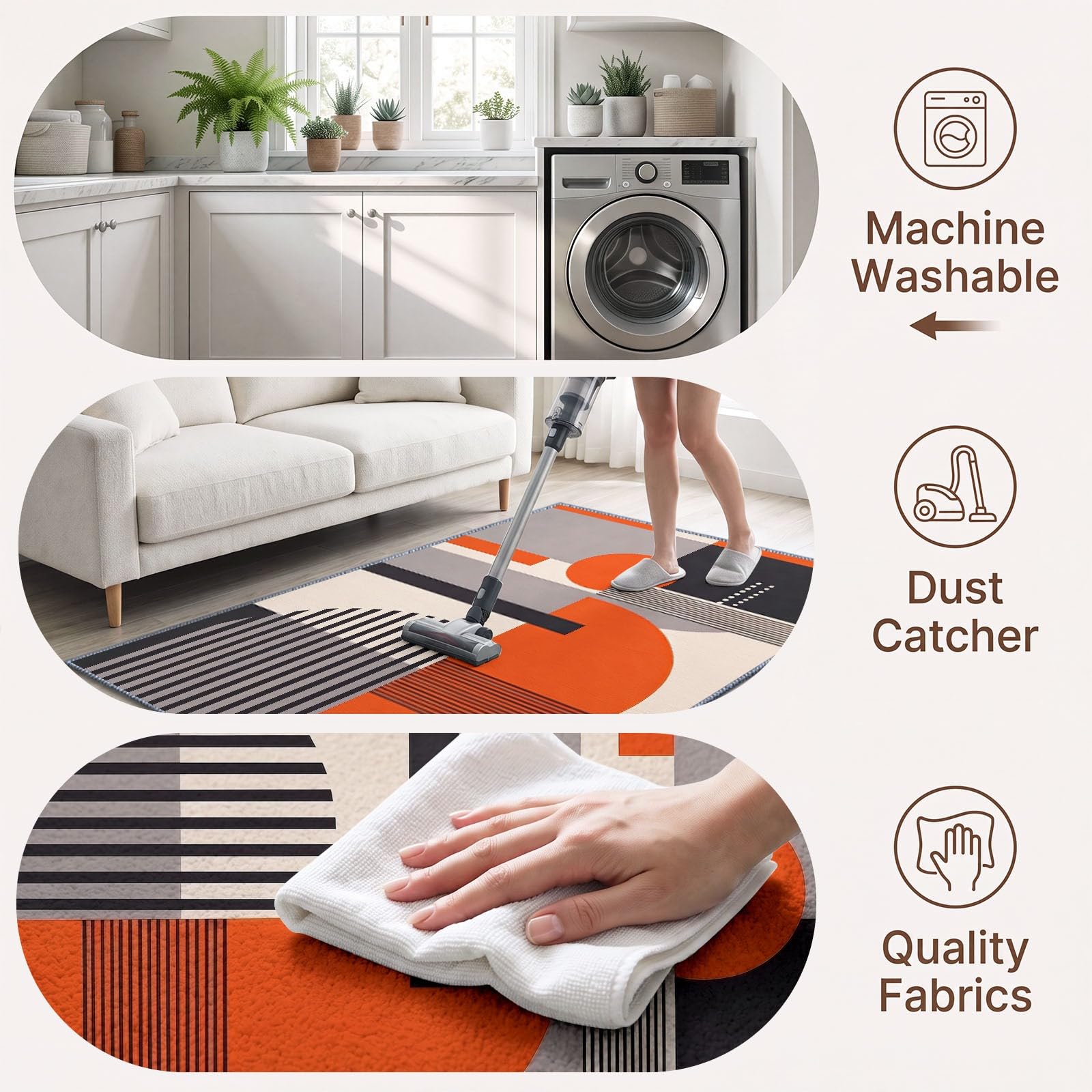 Tapis de Salon Lavable 80 x 150 cm Semi-Cercle Cercle Rayures, Tapis Antidérapant à Poils Ras Médiéval Géométrique pour Cuisine Bureau Salle à Manger - Moquette Décoration Intérieure Chambre d'enfant