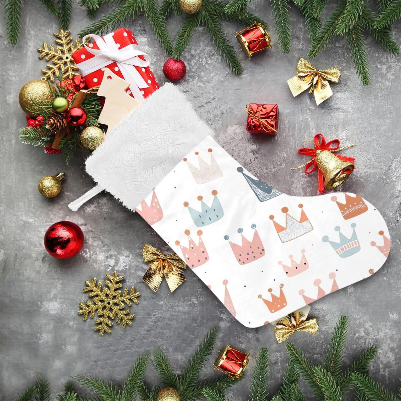 Amazon.com: Wassud Christmas Stocking Pastel Colored Crown Large