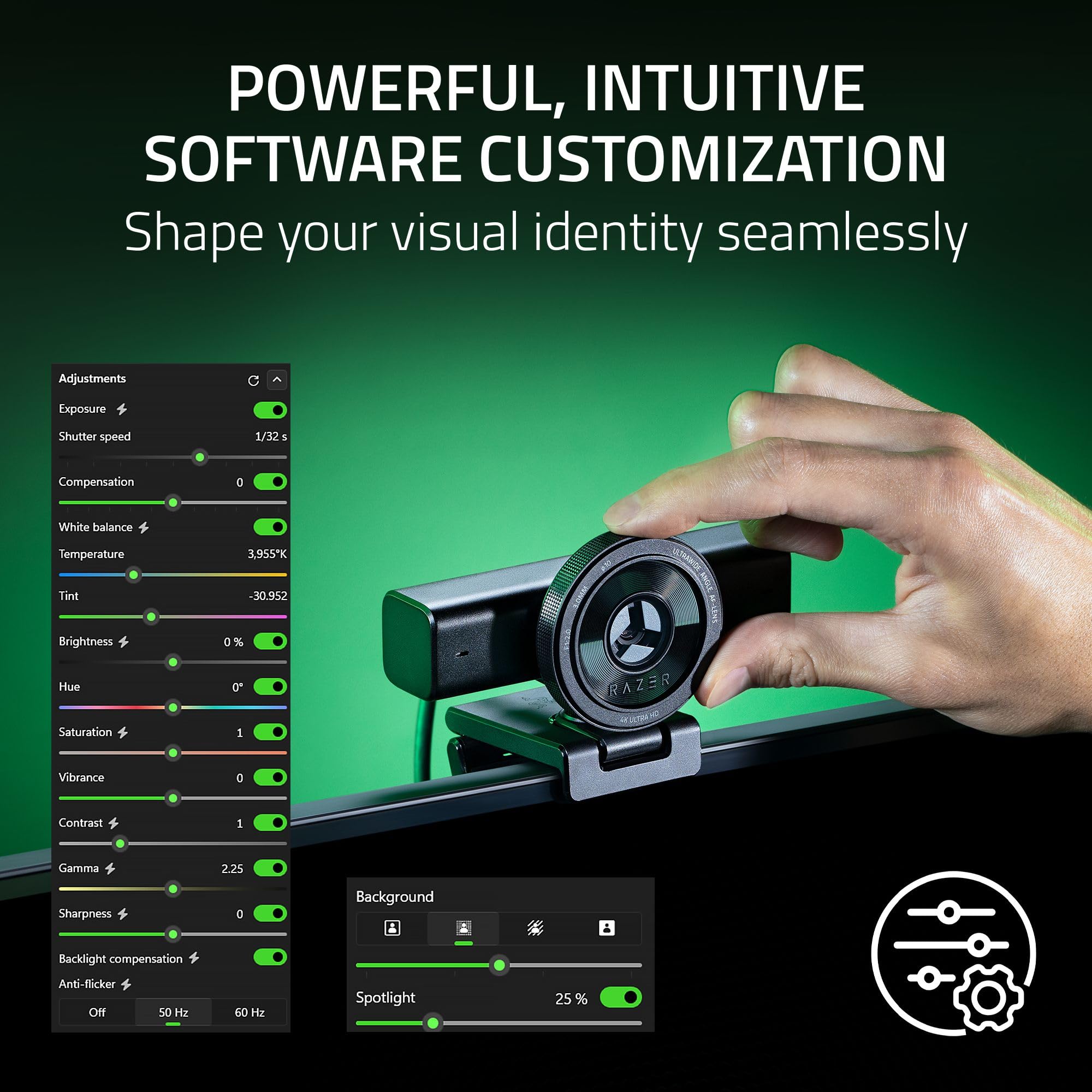 Razer Kiyo V2 - Webcam in streaming: 4K 30 fps, 1080p 60 fps – inquadratura automatica alimentato da IA – microfono integrato – obiettivo angolare ultra ampio – protezione della privacy – Funziona con