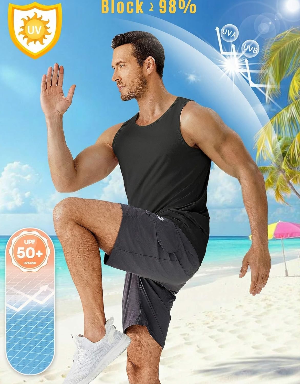 PINSPARK Men's Tank Tops UPF 50+ Quick Dry Sleeveless Athletic Shirts Gym Workout Running Beach Swim Muscle Tee Summer - Image 4