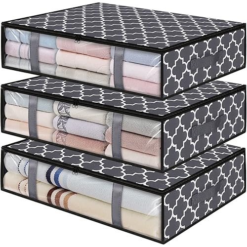 StorageRight Storage Bins, Under Bed Storage Containers, Foldable Clothes Storage Box, Storage Organizer, with Handles, for Comforter, Blanket, Clothing, Sweaters, Pillows, Toys, Grey, 2-Pack