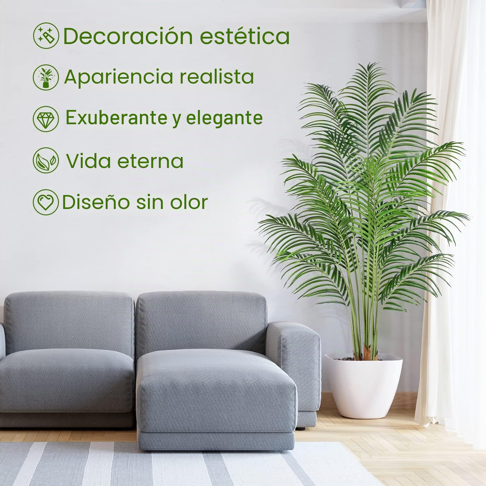 Planta Artificial Areca Palmera Grande 180 cm Arbol Artificial Interior y Exterior Plantas Artificiales Decorativas Salon Dormitorio Balcón Decoracion Hogar Moderno (1 Pack)