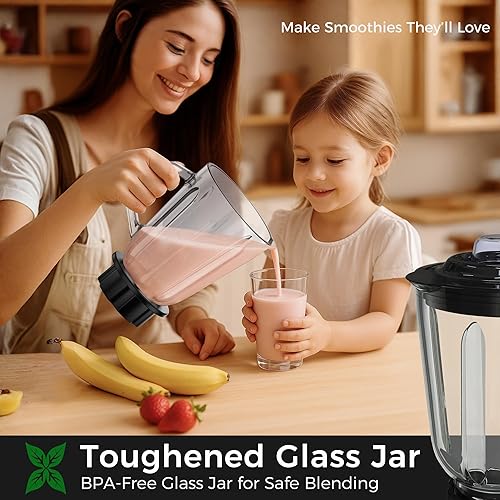 Miniatura 7 de TALIA Batidora de batidos para triturar hielo y batidos, licuadoras de encimera de 750 W con tarro de vidrio de 48 onzas y 6 cuchillas de acero