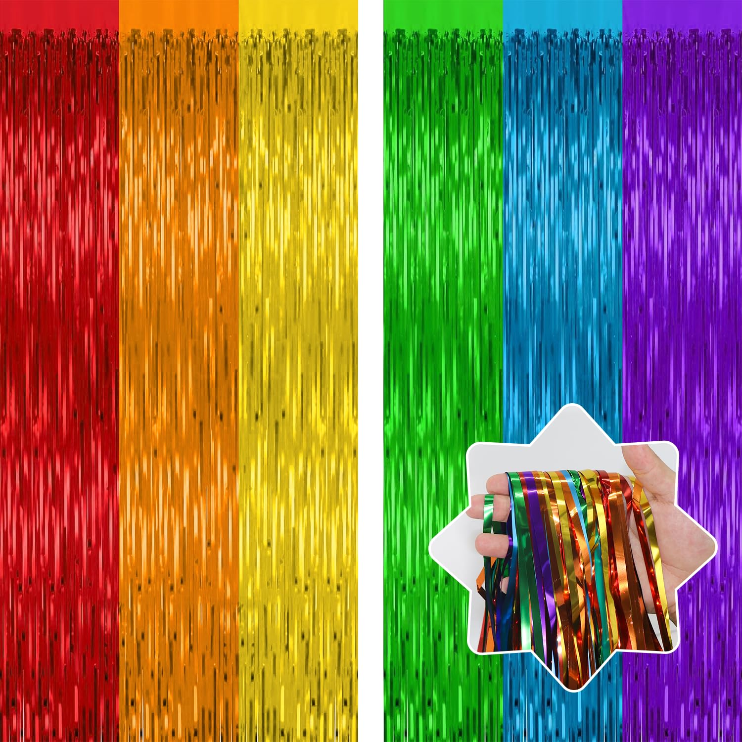 2 Pack Rainbow Backdrop Curtains,3.28 Ft x 6.56 Ft Rainbow Party Decorations,Metallic Tinsel Backdrop Fringe Curtains Party Streamer for Wedding
