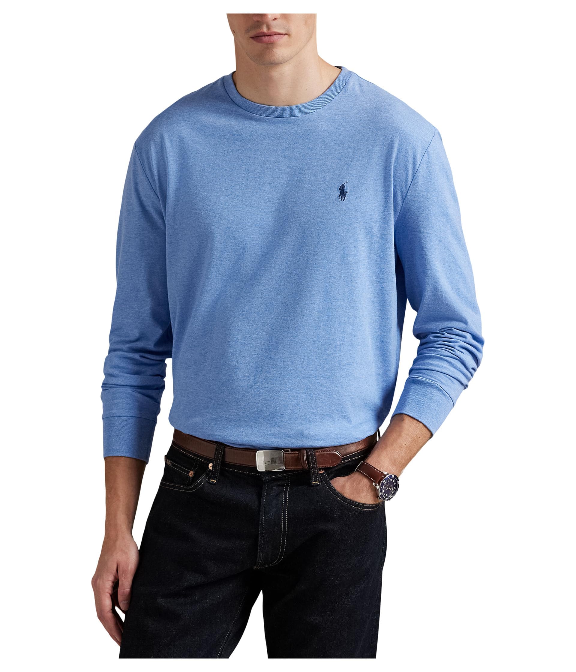 POLO RALPH LAUREN Men's Classic Fit Cotton Jersey Tee, Soft Royal Heather, Medium