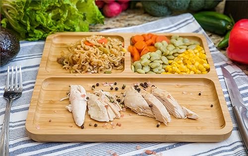 Miniatura 6 de BAMBOO LAND - Placa de control de porciones de bambú, paquete de 2, 3 secciones, placa de control de porciones para pérdida de peso, placas de