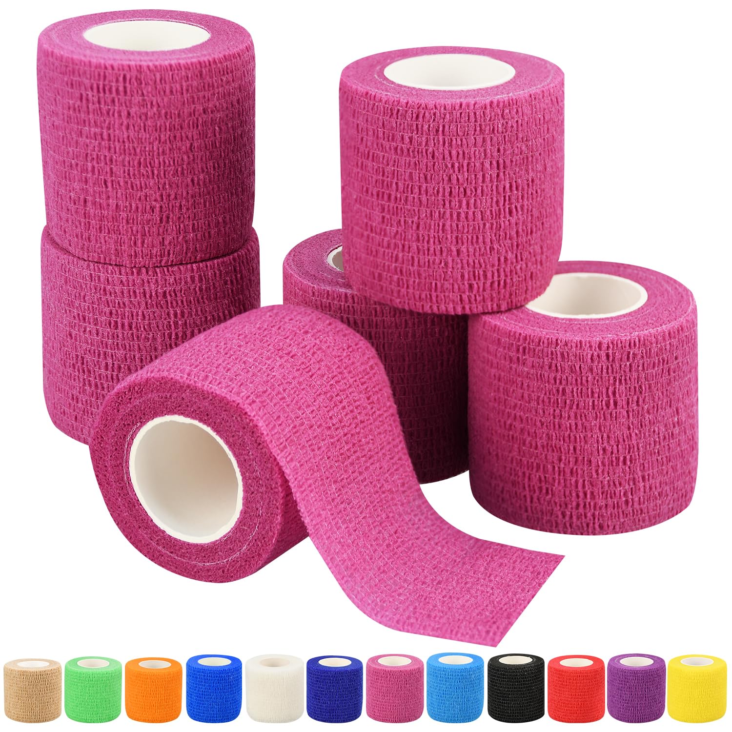 6pcs 2in Self Adhesive Bandage Wraps, 12 Colors, 5 Yard Wraps for Sports