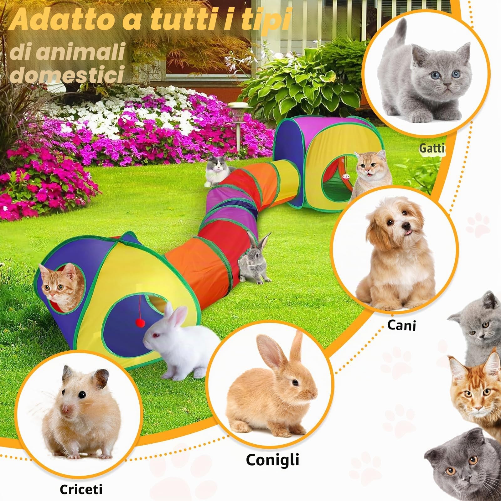 Giochi Tunnel per Gatti Pieghevole in Casa Gioco Tenda per Gatto Interattivo 3 in 1 Tubo per Gatto Interattivi Tunnel per Cani Gatti e Gattini Attivi Giocare con Borsa per Gatti Cuccioli Conigli