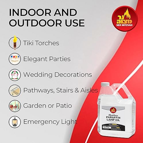 Miniatura 3 de Ner Miztavh, Shabbos Lamp Oil, parafina, aceite para lámparas, 1 galón. Combustible de quema limpio, sin olor y sin humo para uso exterior e interior