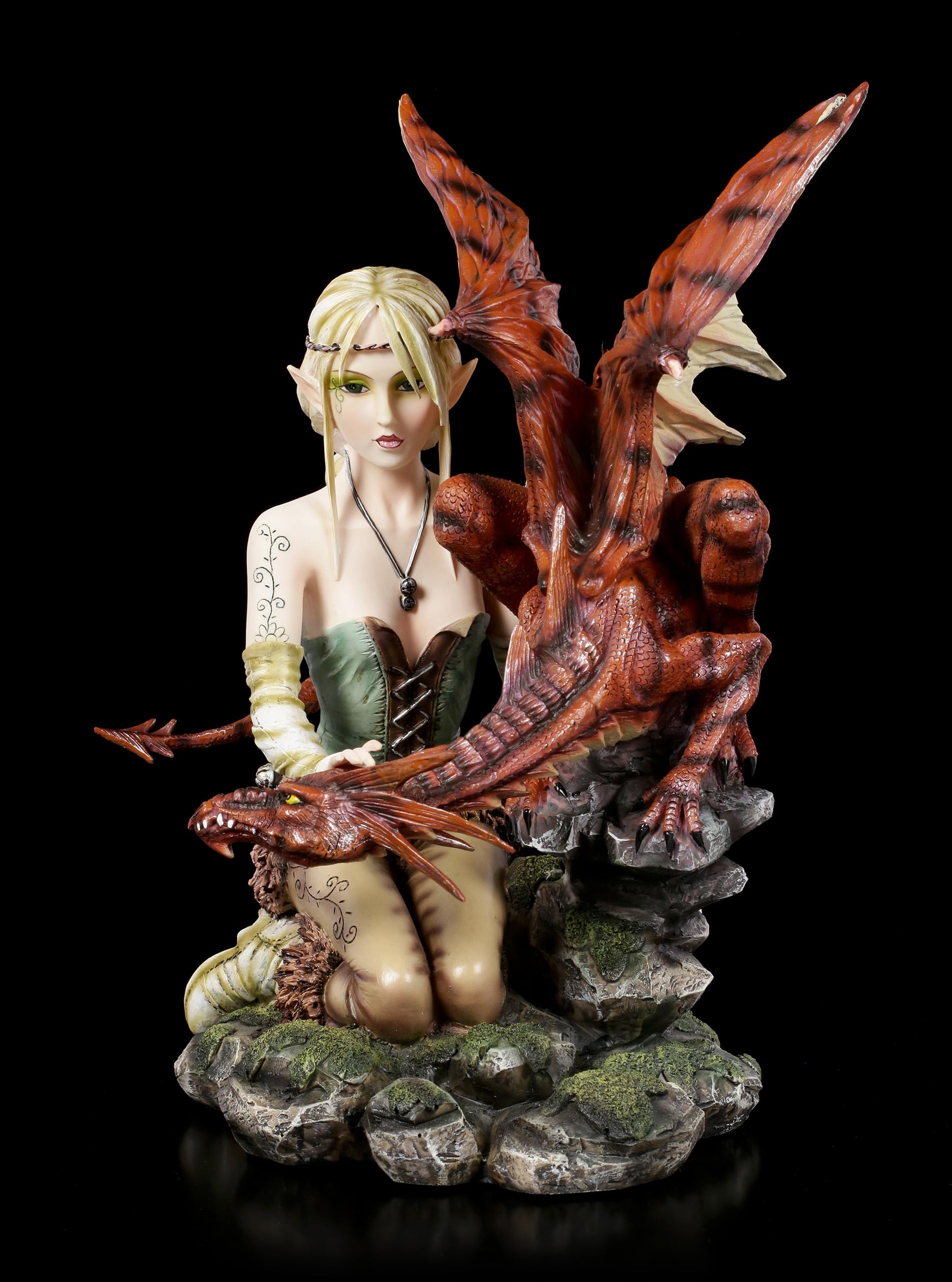 Unbekannt Elfen-Figur mit großem Drachen - Elfenfigur Drachenfigur Elfe Fee Fairy Deko