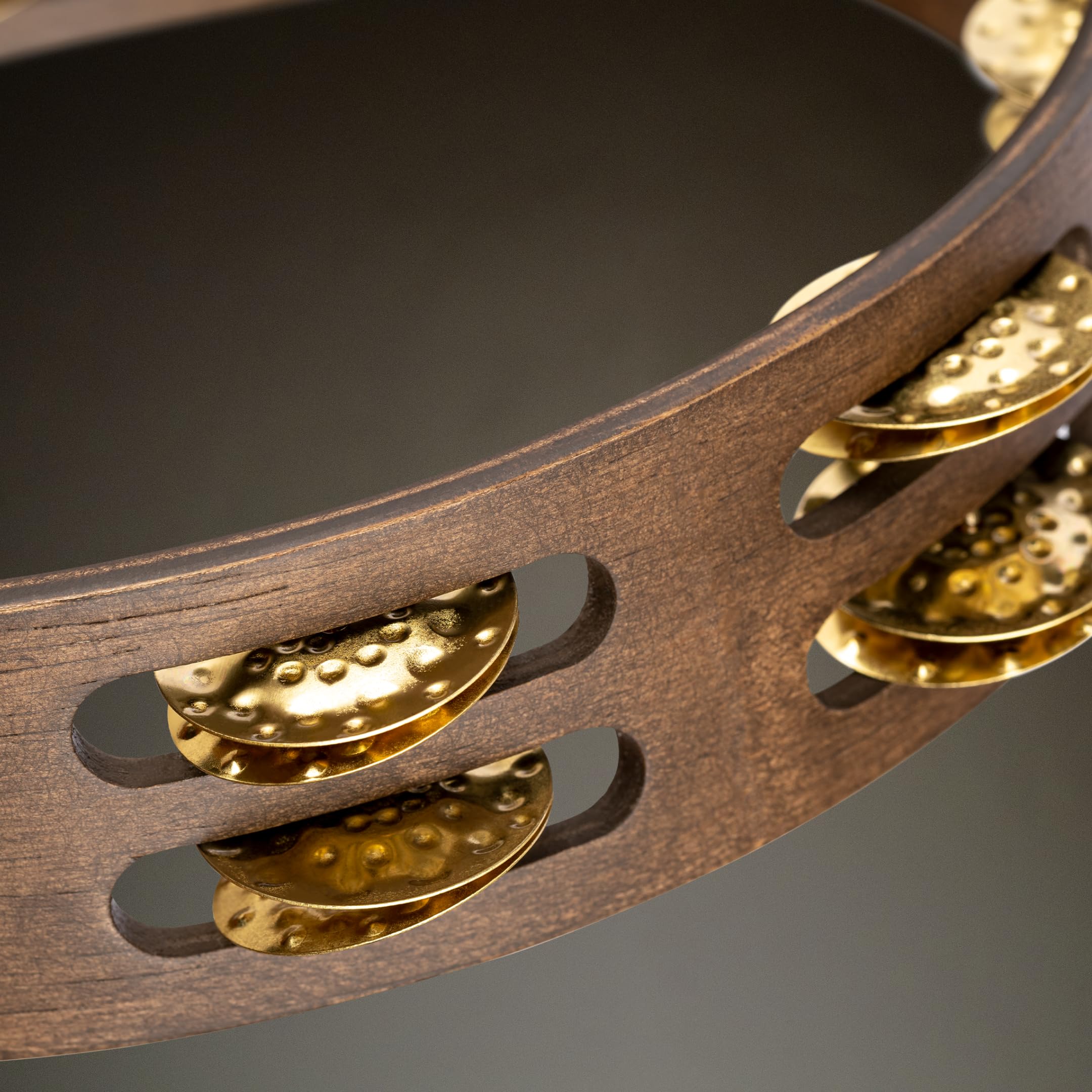 Meinl Percussion Traditional Wood Tambourine - 2-reihiges Tamburin - Durchmesser 10 Zoll - Siam Eiche / Messing, Walnut Brown / Natur (TA2V-WB) | Tamburin mit 2 Reihen Jingles, Durchmesser 10 Zoll, Holz und Messing