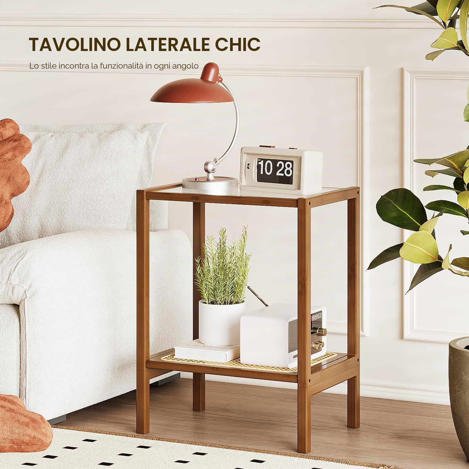 Bamworld Tavolino da salotto Comodini Camera da Letto Tavolino in Rattan Tavolino Divano moderno per Soggiorno e Camera da Letto(H-Shape)