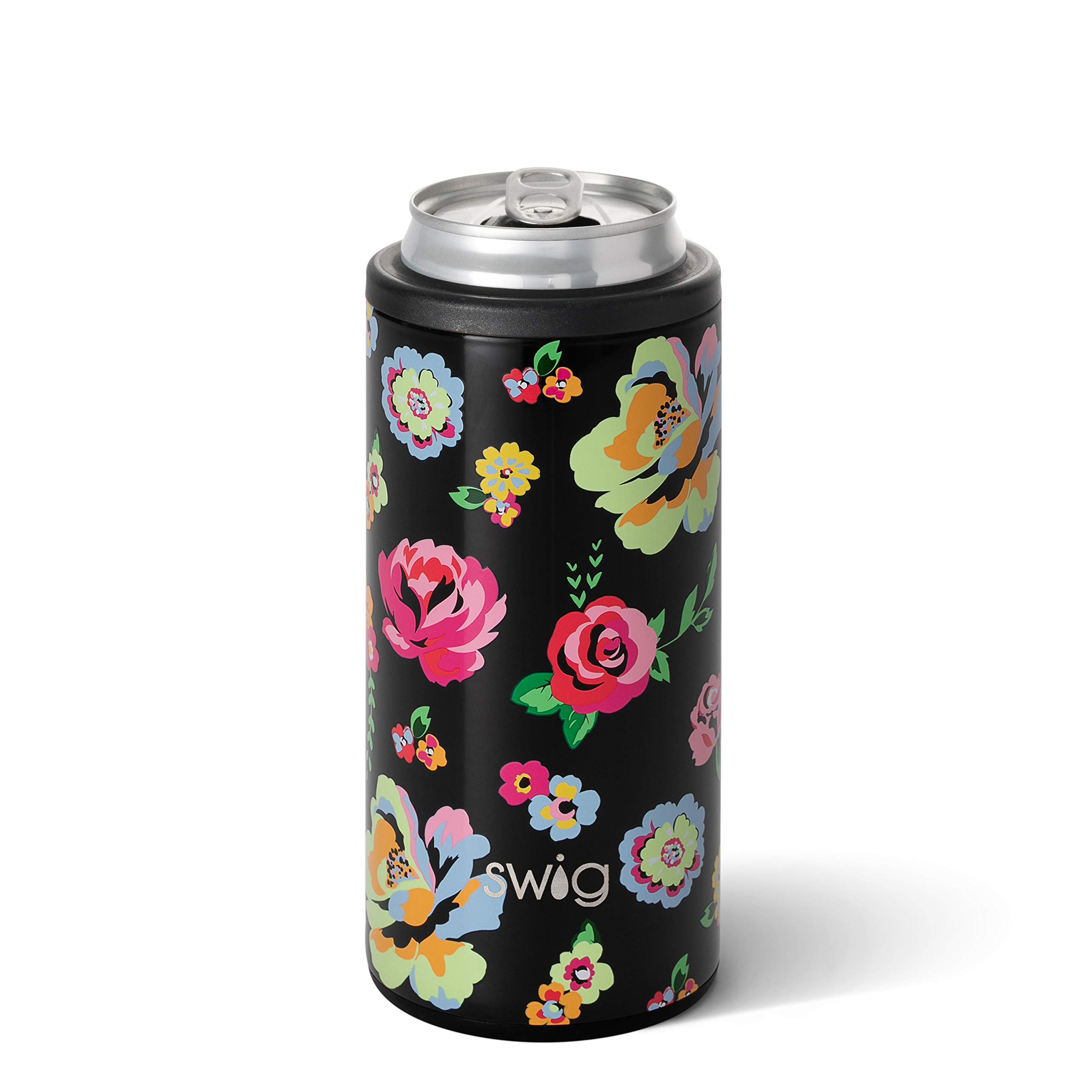 Swig Slim Can Cooler, Insulated Skinny Can Holder, Stainless Steel Can Cooler for Tall Skinny Cans, Skinny Can Cooler Compatible with White Claw, Truly, High Noon, Michelob Ultra (Fleur Noir)