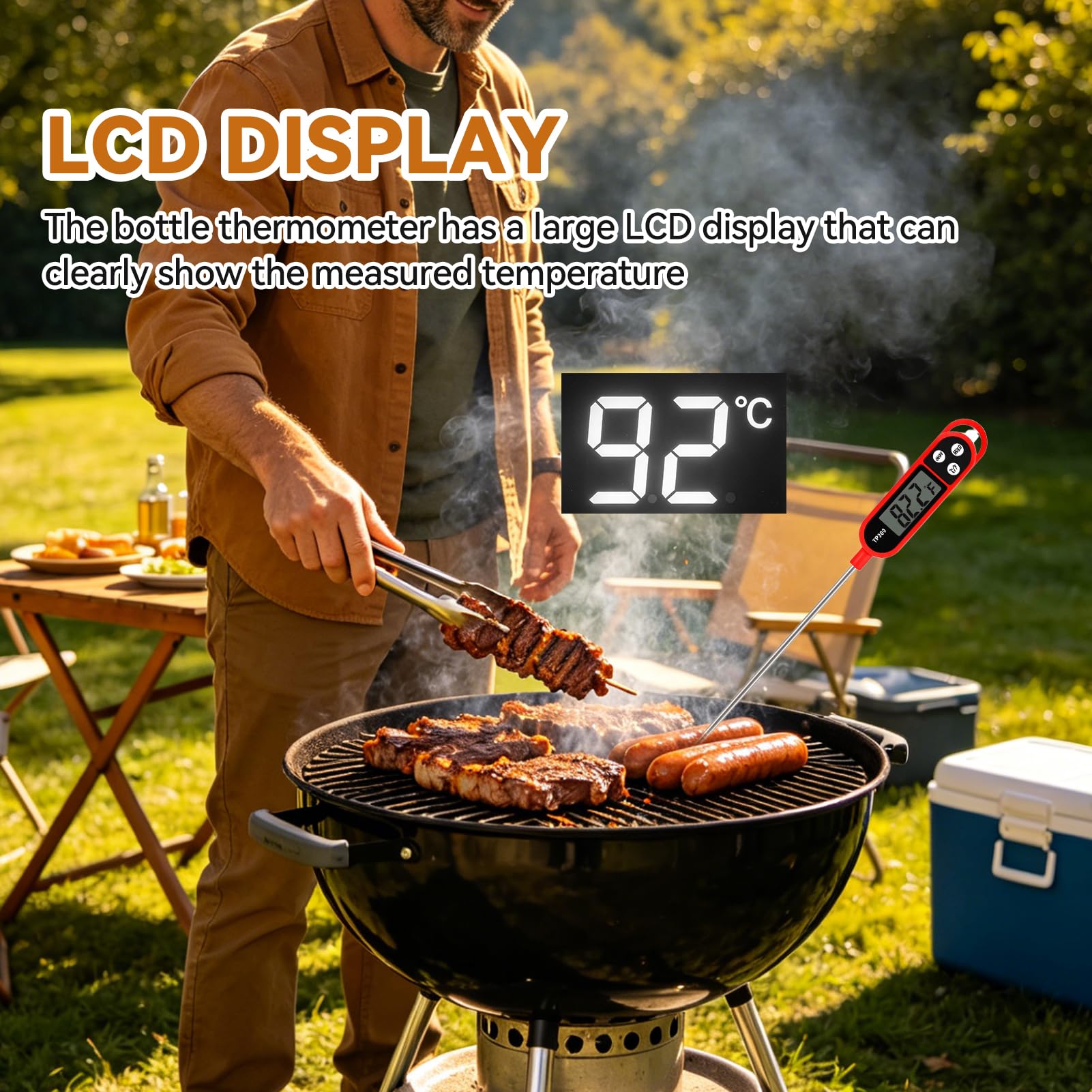 Digitales Küchenthermometer mit langer Sonde, sofortiges Lebensmittelthermometer mit LCD-Display, Messbereich -50 °C bis 300 °C, schnelle Ablesung 3 – 5 s, Hold-Funktion °C/°F, für Fleisch, BBQ