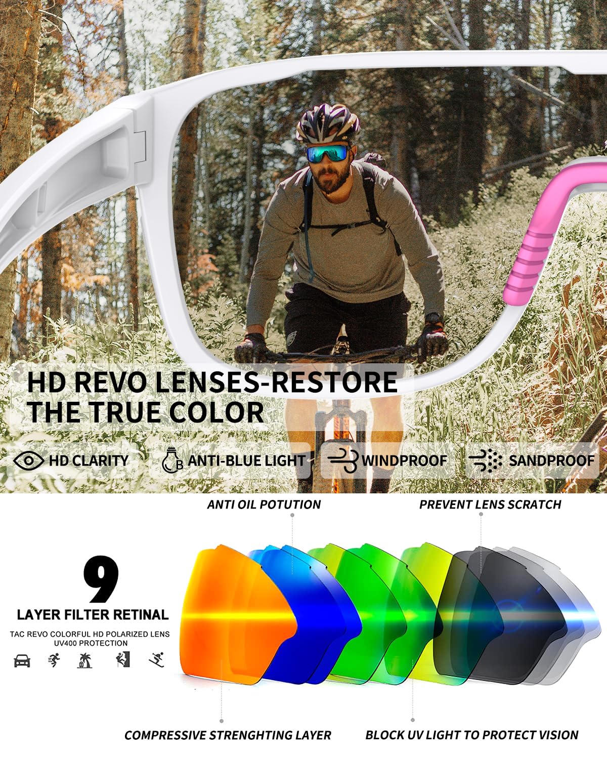 Gafas de sol deportivas polarizadas para hombres y mujeres, jóvenes, béisbol, correr, ciclismo, conducción, pesca, tenis, golf, motor TAC UV400 TR90