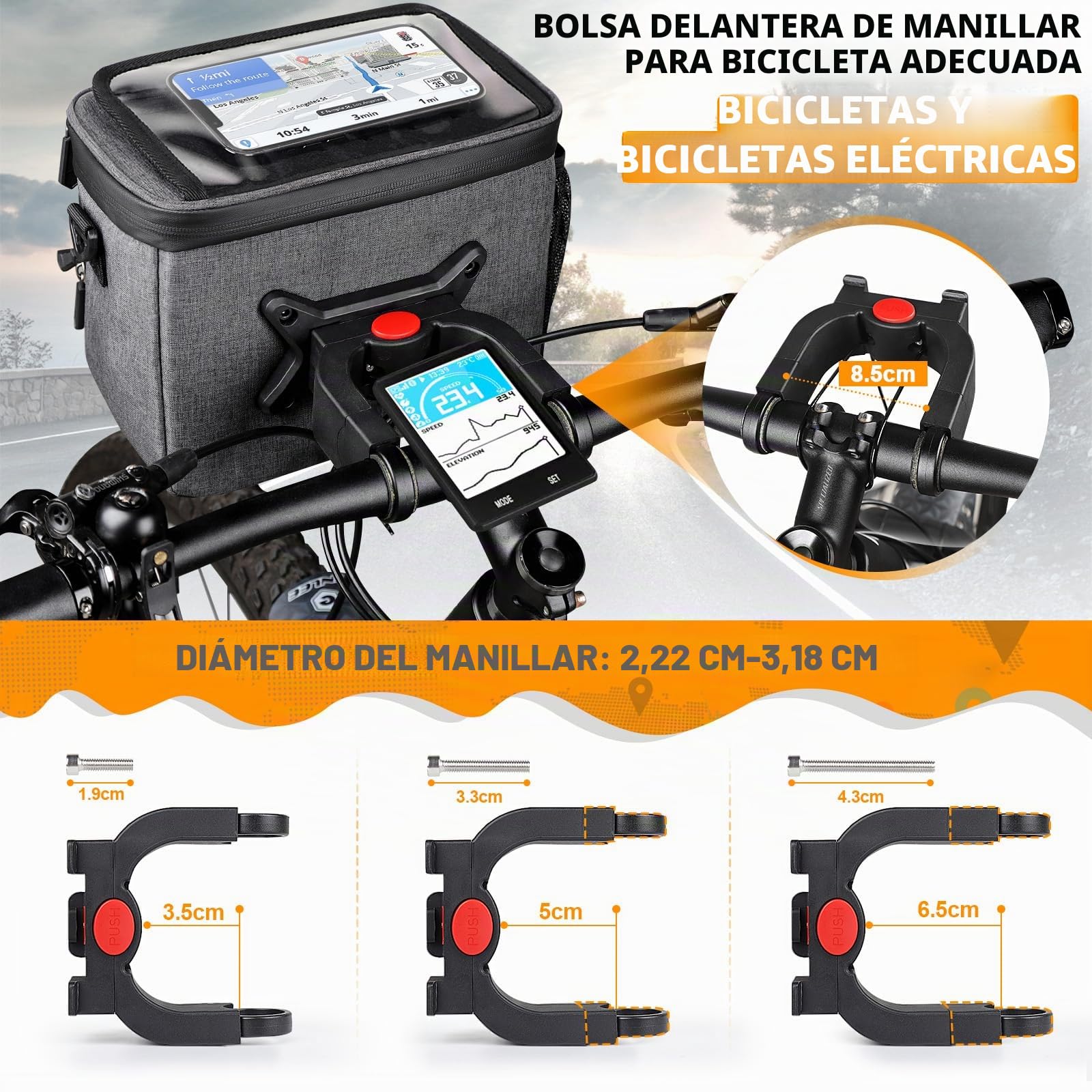 GXCROR Bolsa para manillar de bicicleta de 5,5 L con pantalla táctil, soporte para teléfono móvil, impermeable, para todos los teléfonos móviles, D27GXC