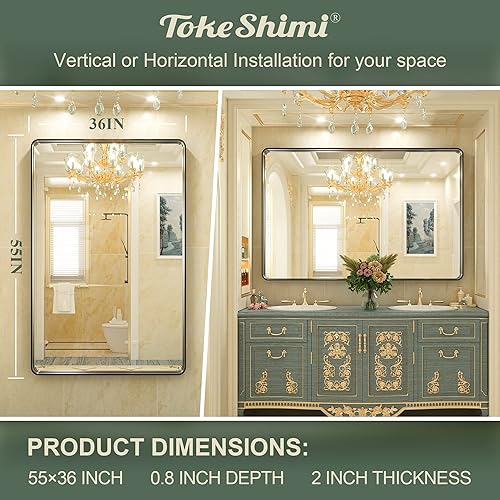 Miniatura 4 de TokeShimi - Espejo de baño negro para pared con espejo de tocador con marco de metal cepillado mate de aleación de aluminio antioxidable para